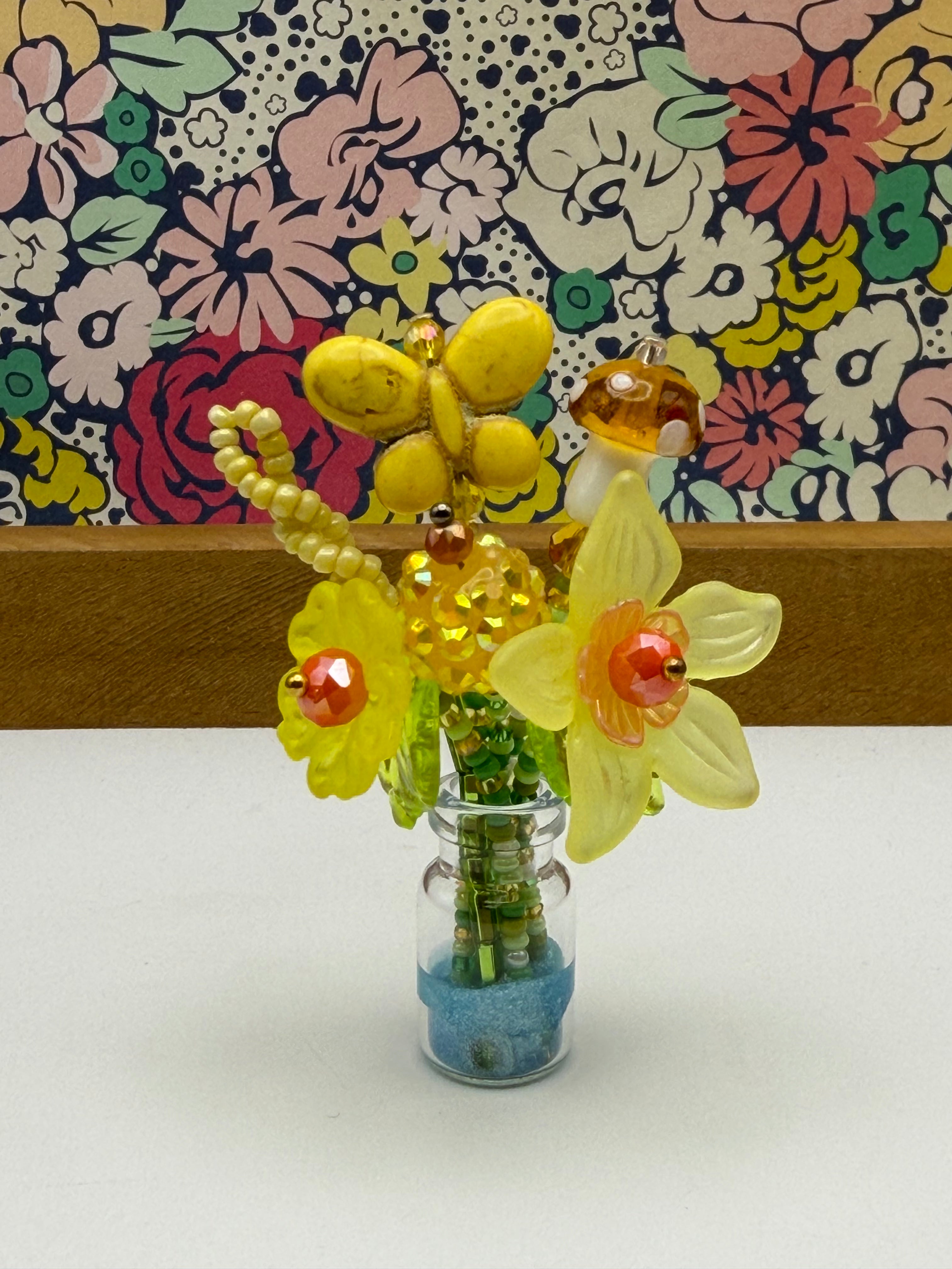 Tiny Yellow Flower Bouquet in Jar