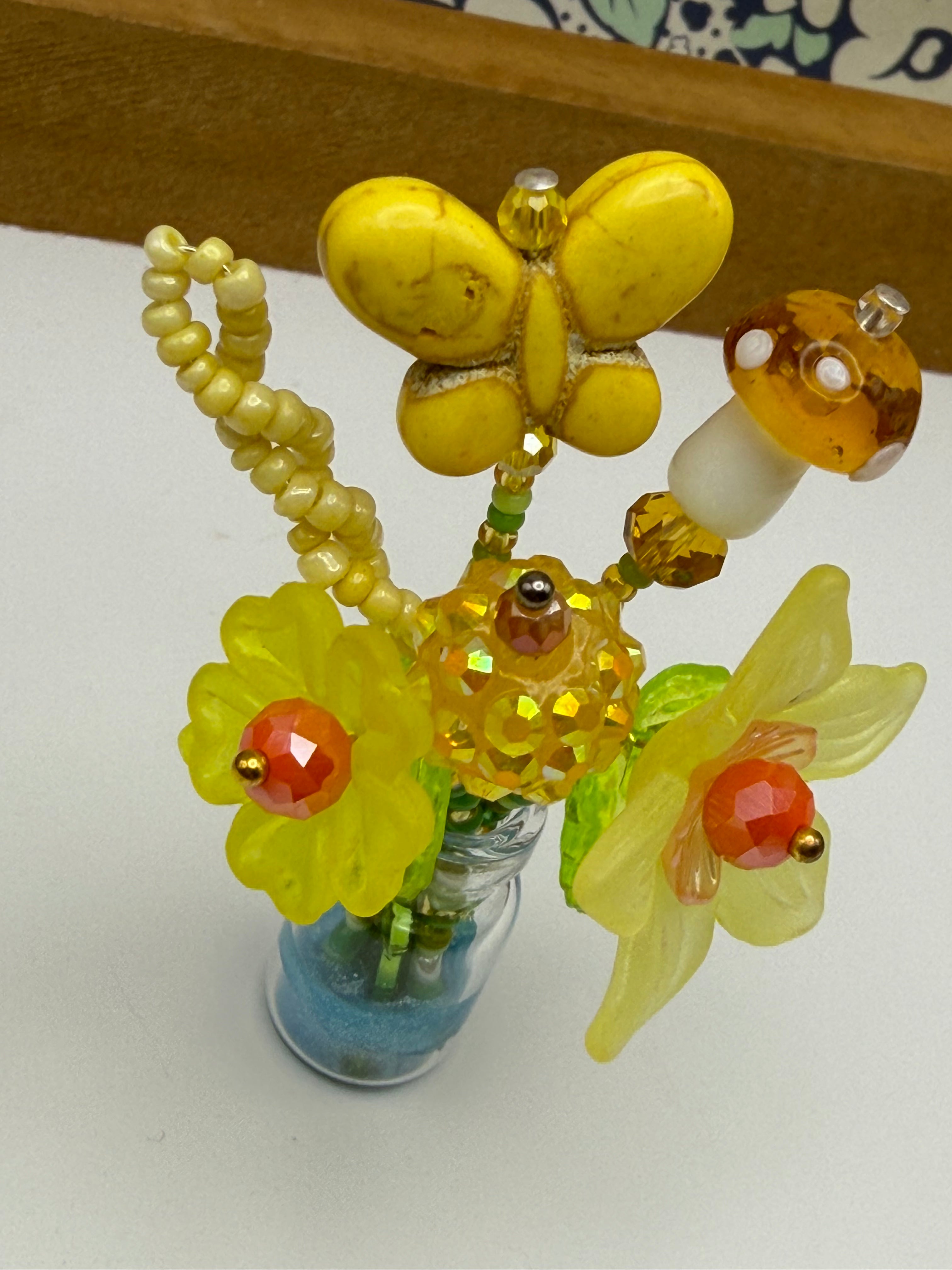 Tiny Yellow Flower Bouquet in Jar