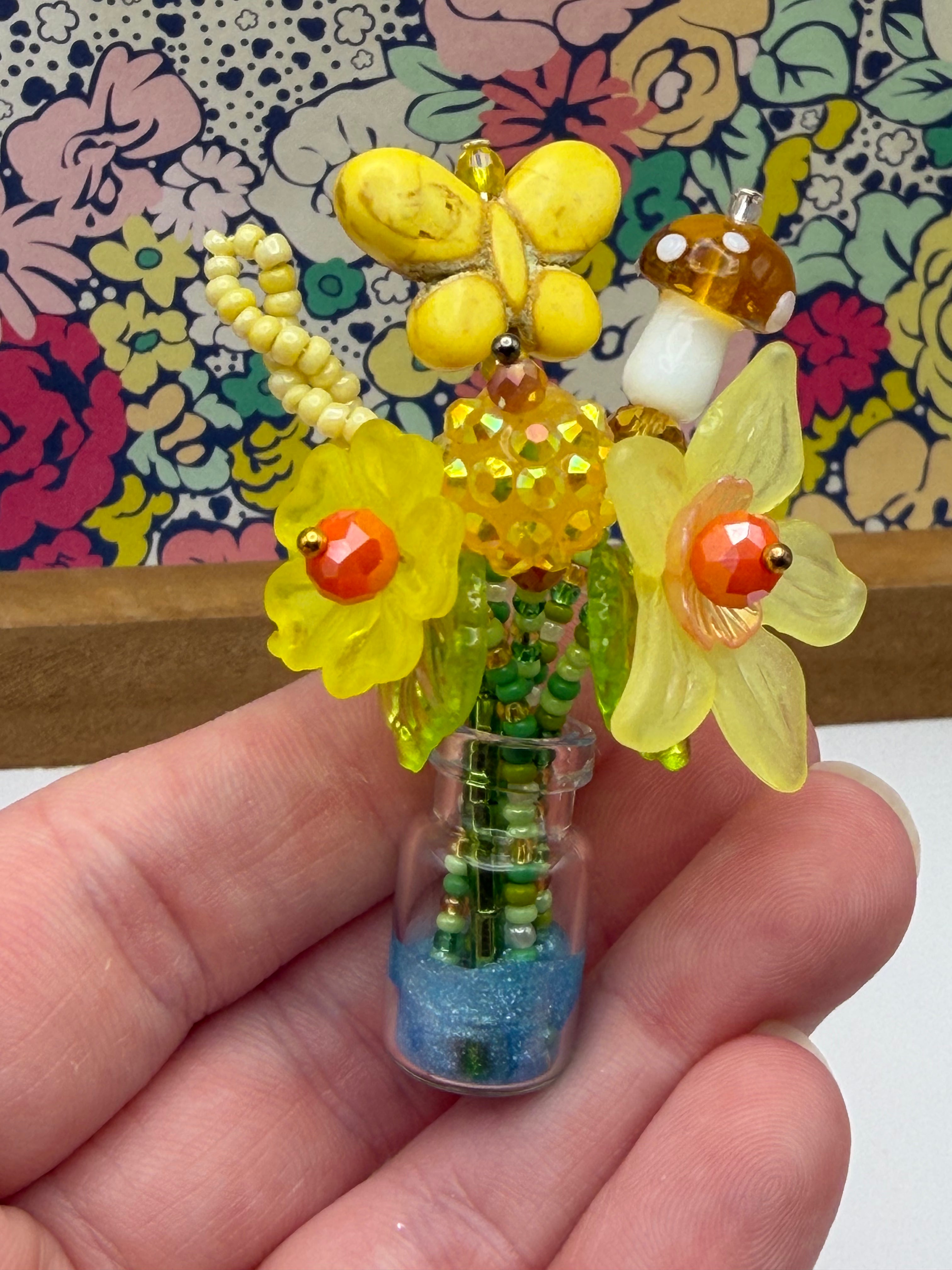 Tiny Yellow Flower Bouquet in Jar