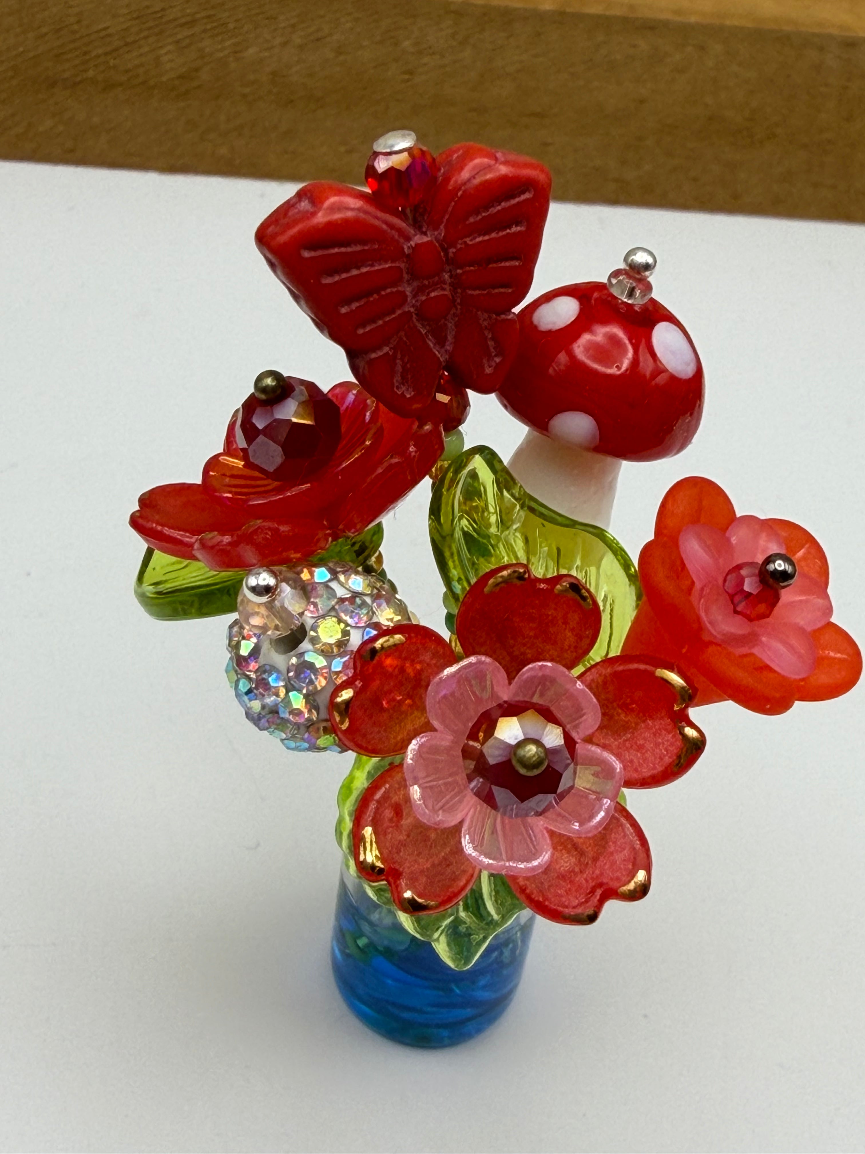 Tiny Red Flower Bouquet In Jar