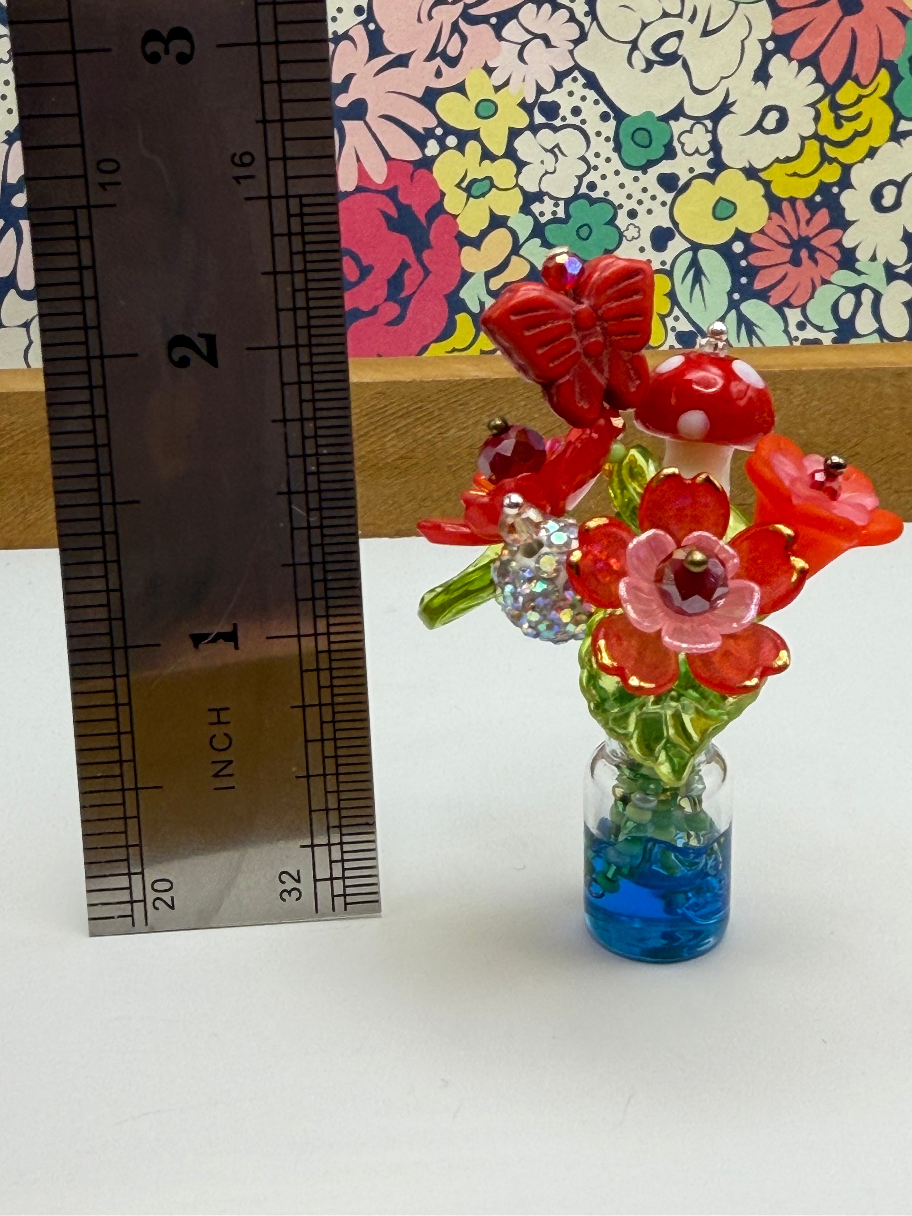 Tiny Red Flower Bouquet In Jar