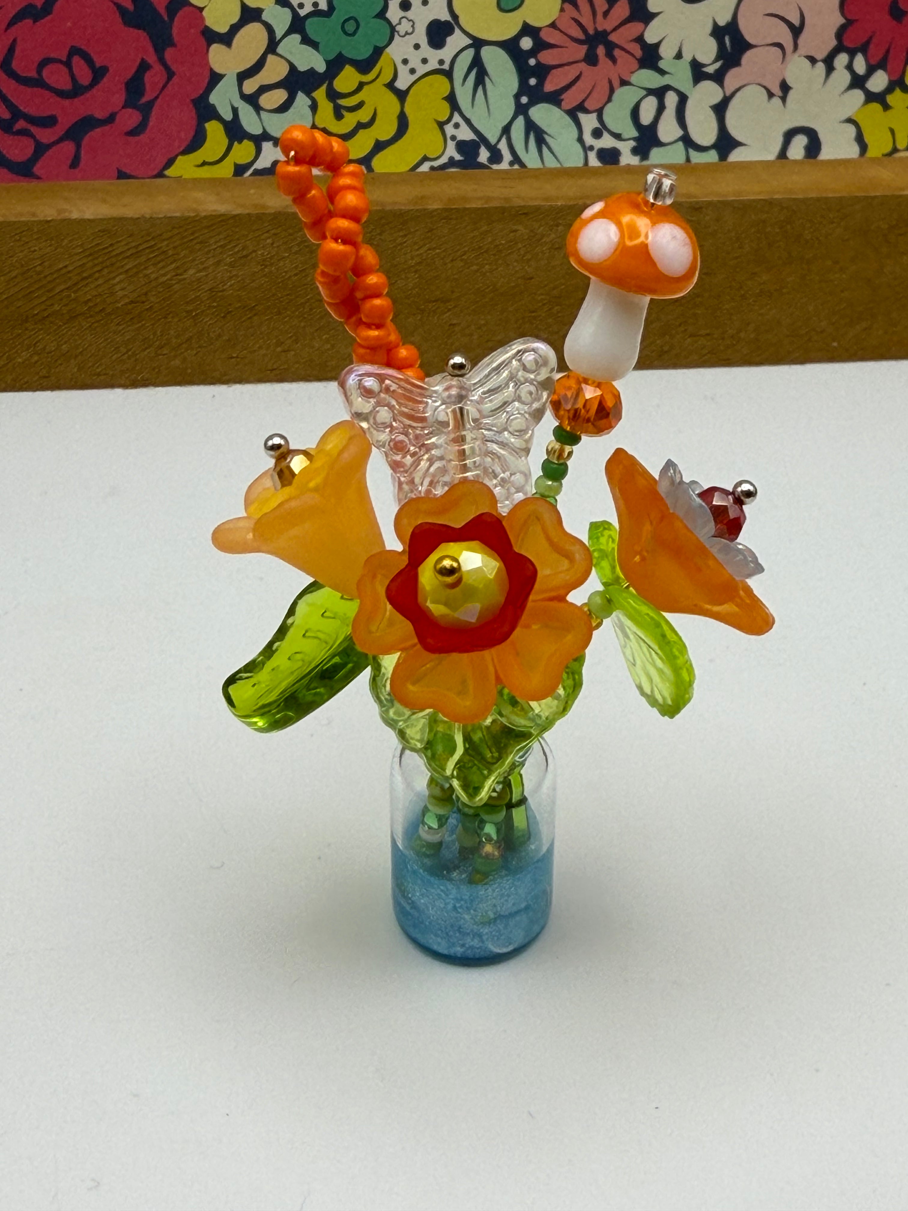 Tiny Orange Flower Bouquet in Jar