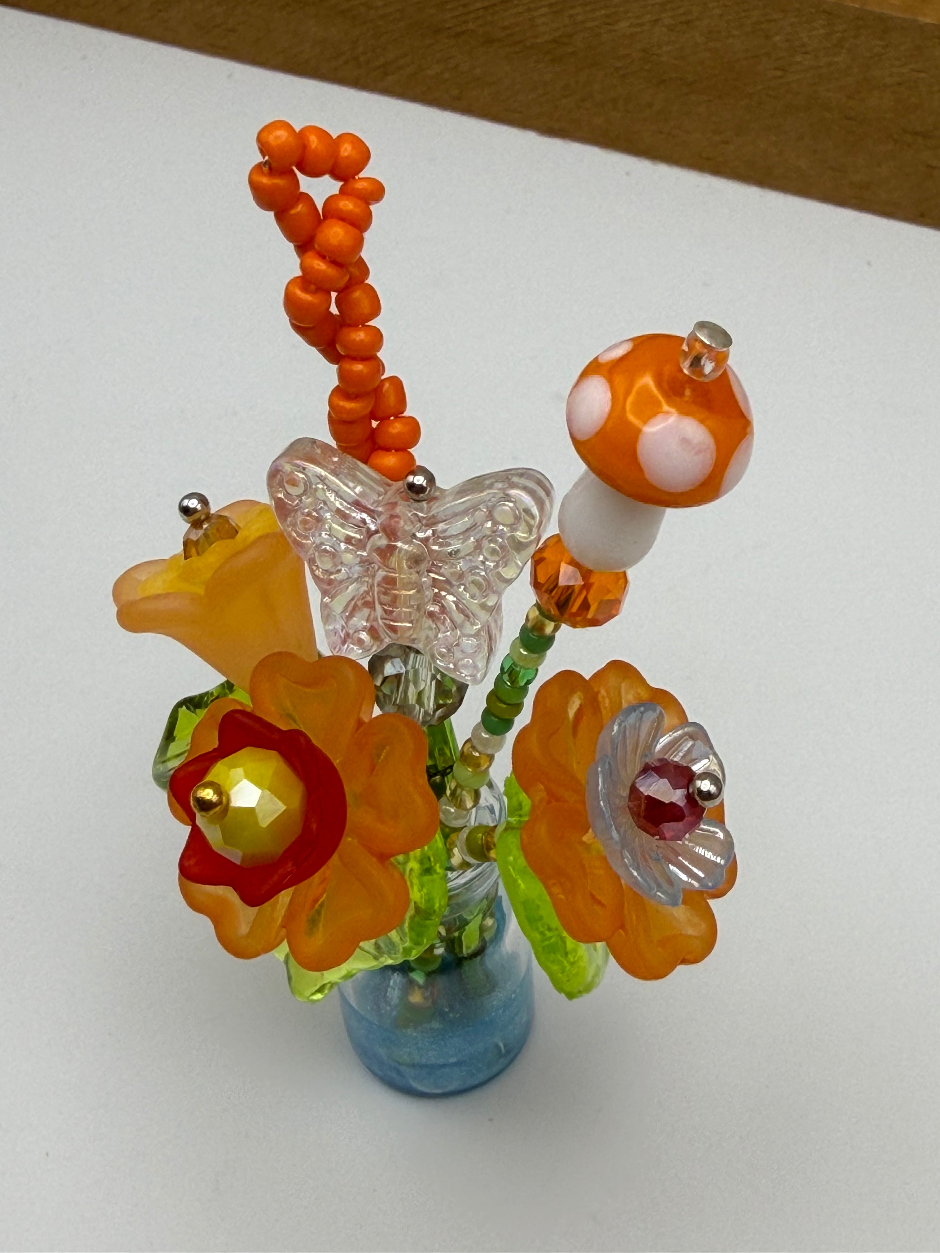 Tiny Orange Flower Bouquet in Jar
