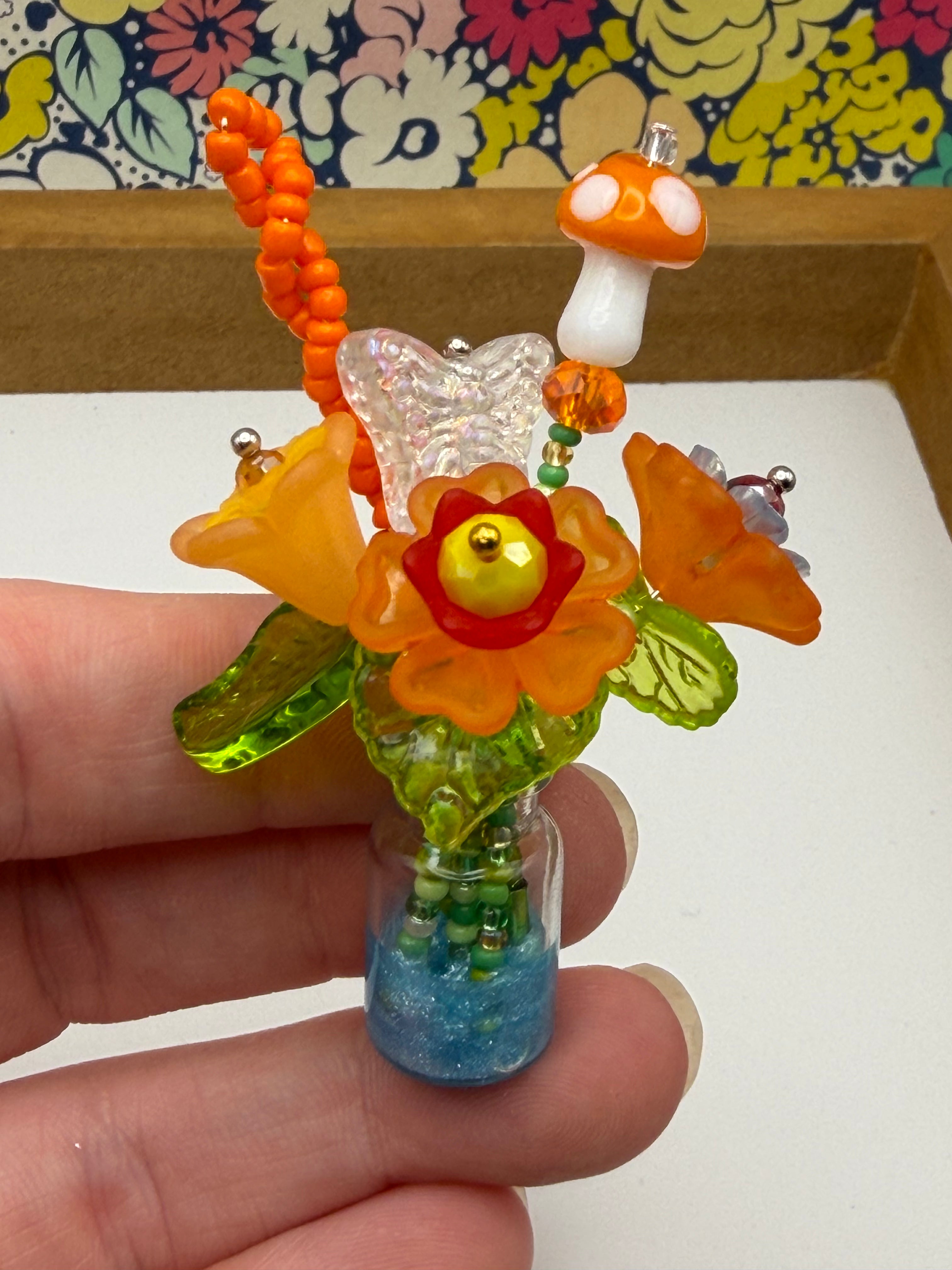 Tiny Orange Flower Bouquet in Jar