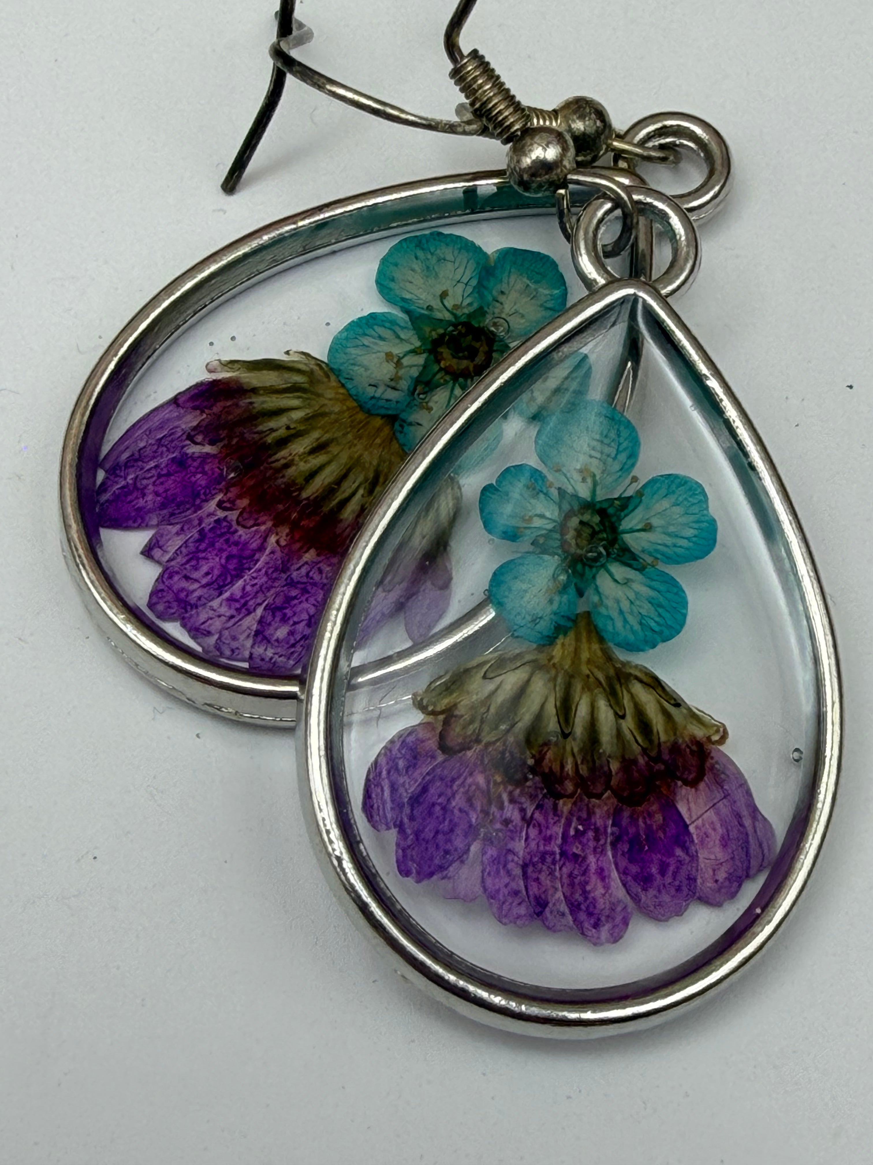 Blue and Pink Pressed Flower Earrings