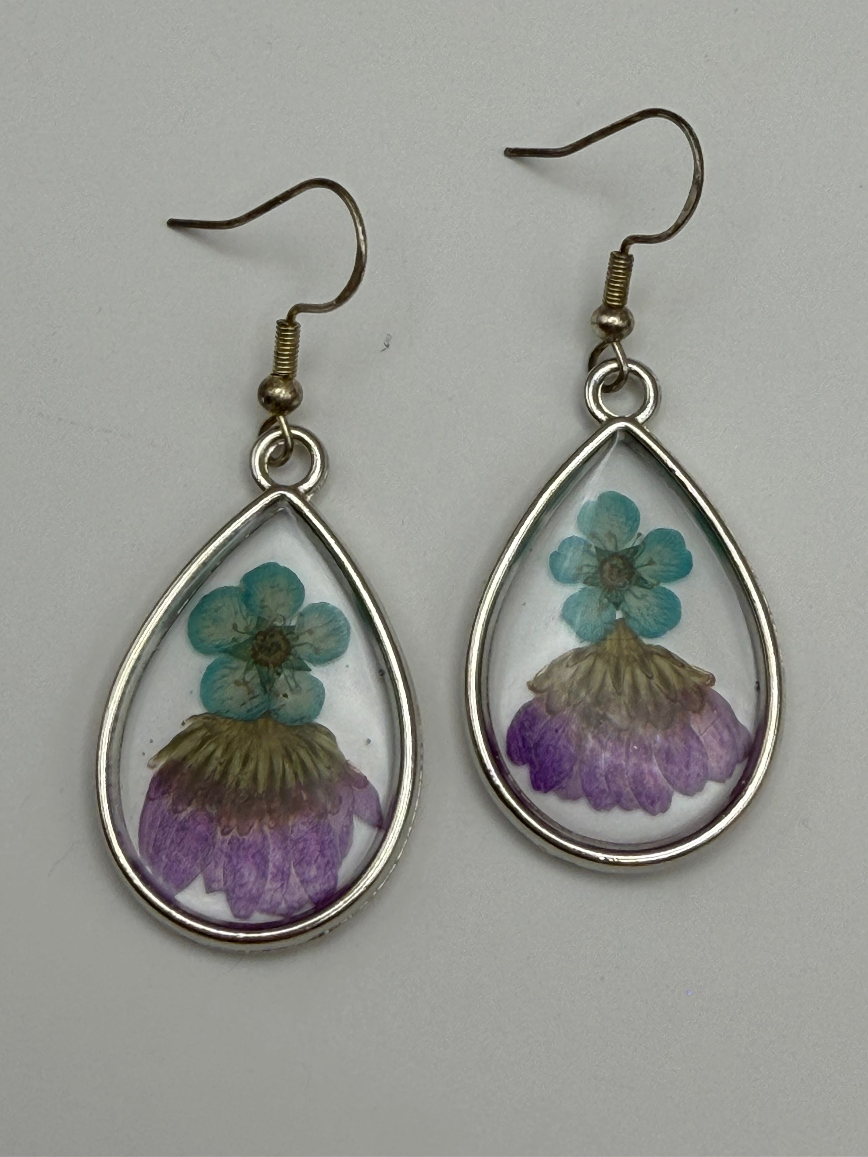 Blue and Pink Pressed Flower Earrings