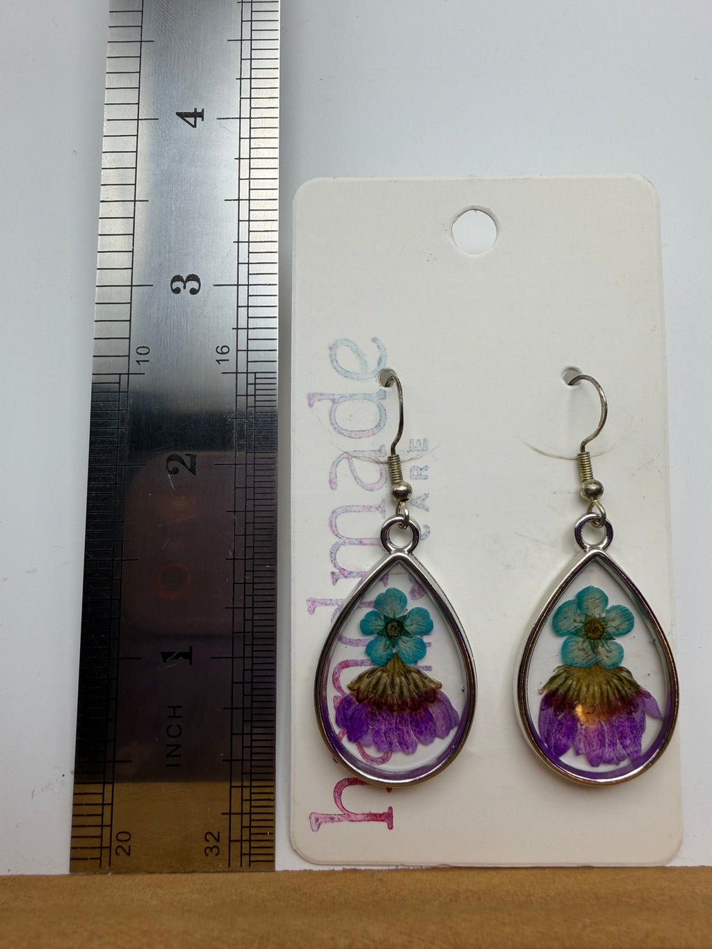 Blue and Pink Pressed Flower Earrings