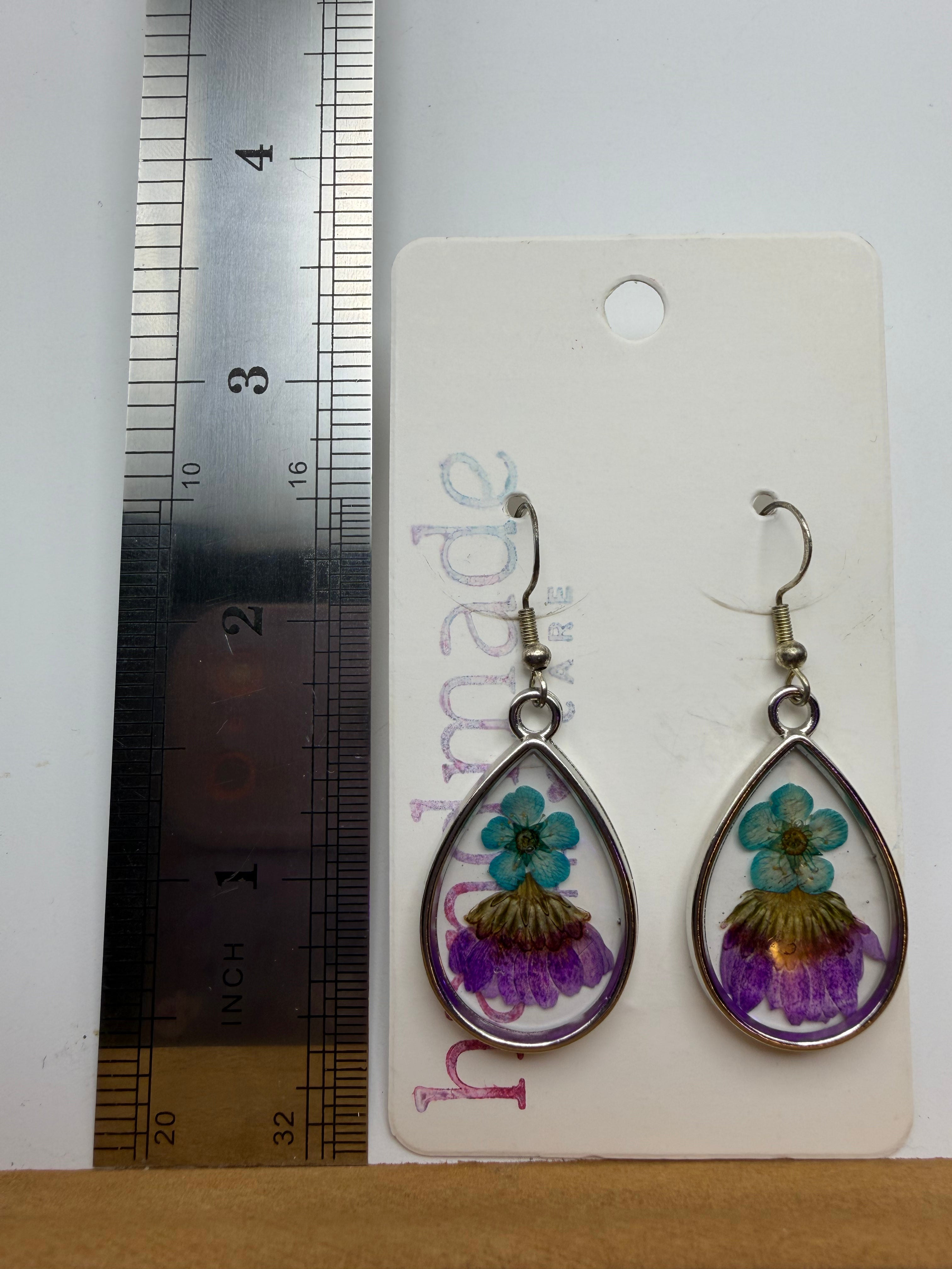 Blue and Pink Pressed Flower Earrings