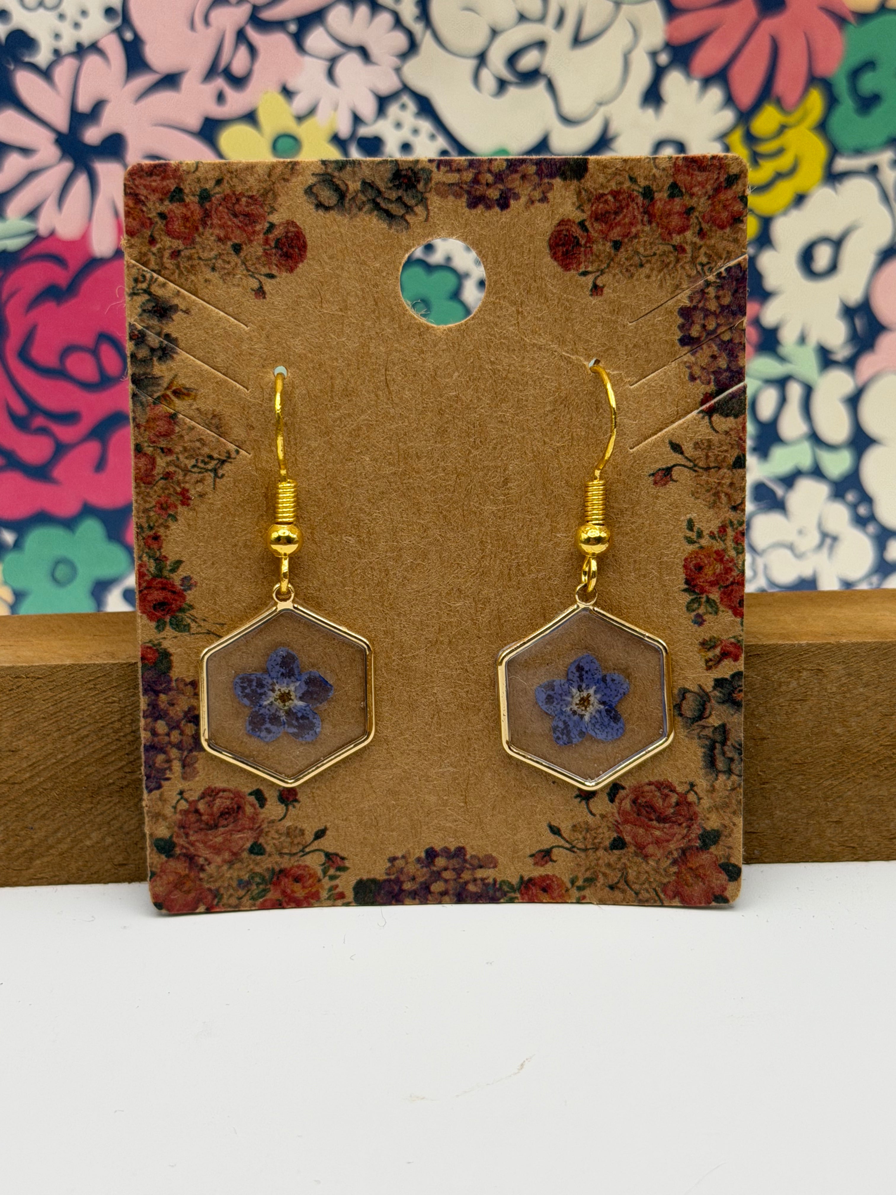 Simple Blue Pressed Flower Earrings