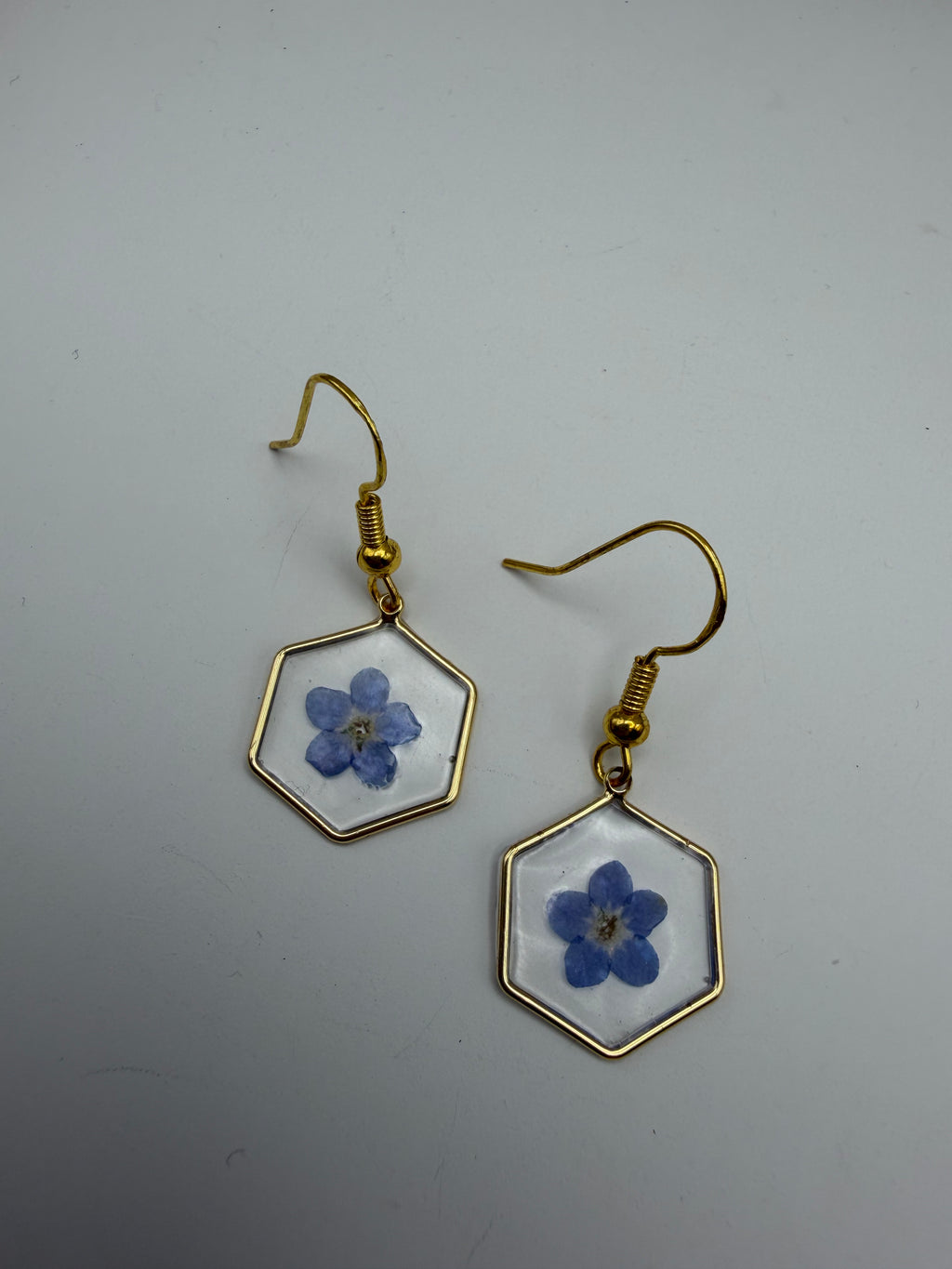 Simple Blue Pressed Flower Earrings