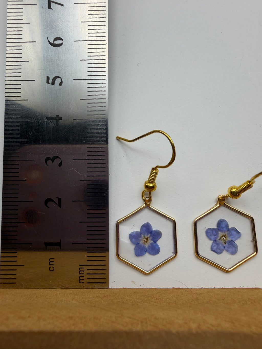 Simple Blue Pressed Flower Earrings