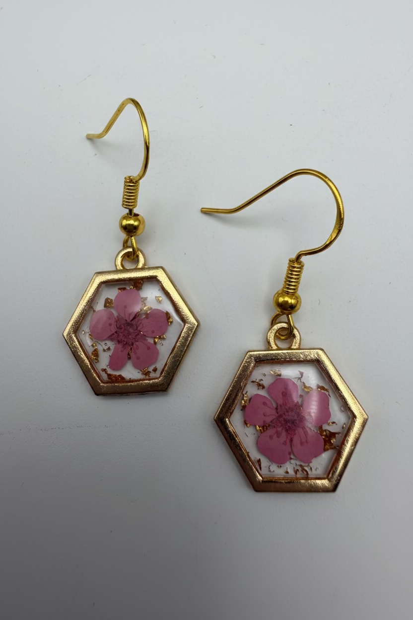 Dainty Pink Pressed Flower Earrings
