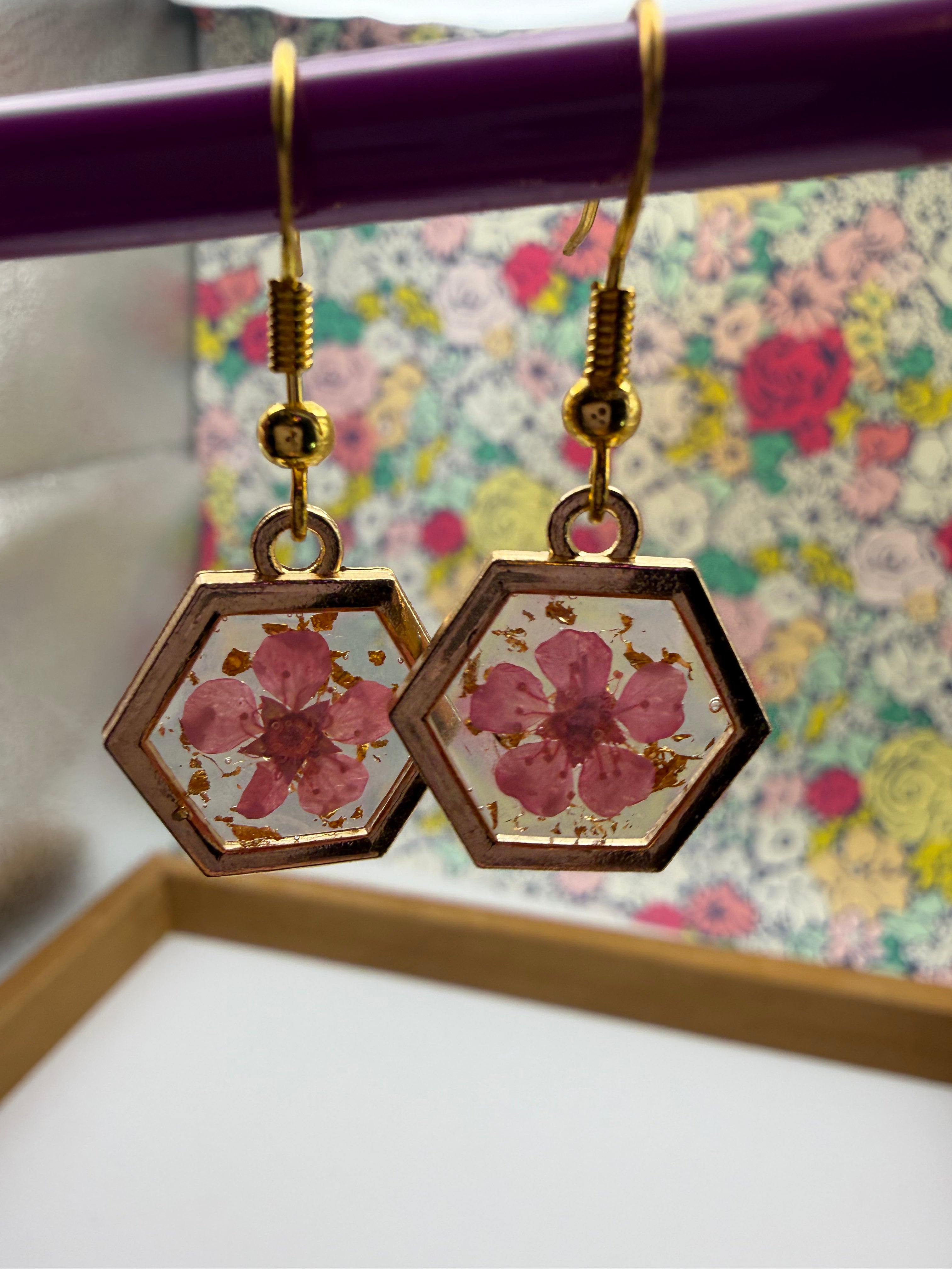 Dainty Pink Pressed Flower Earrings