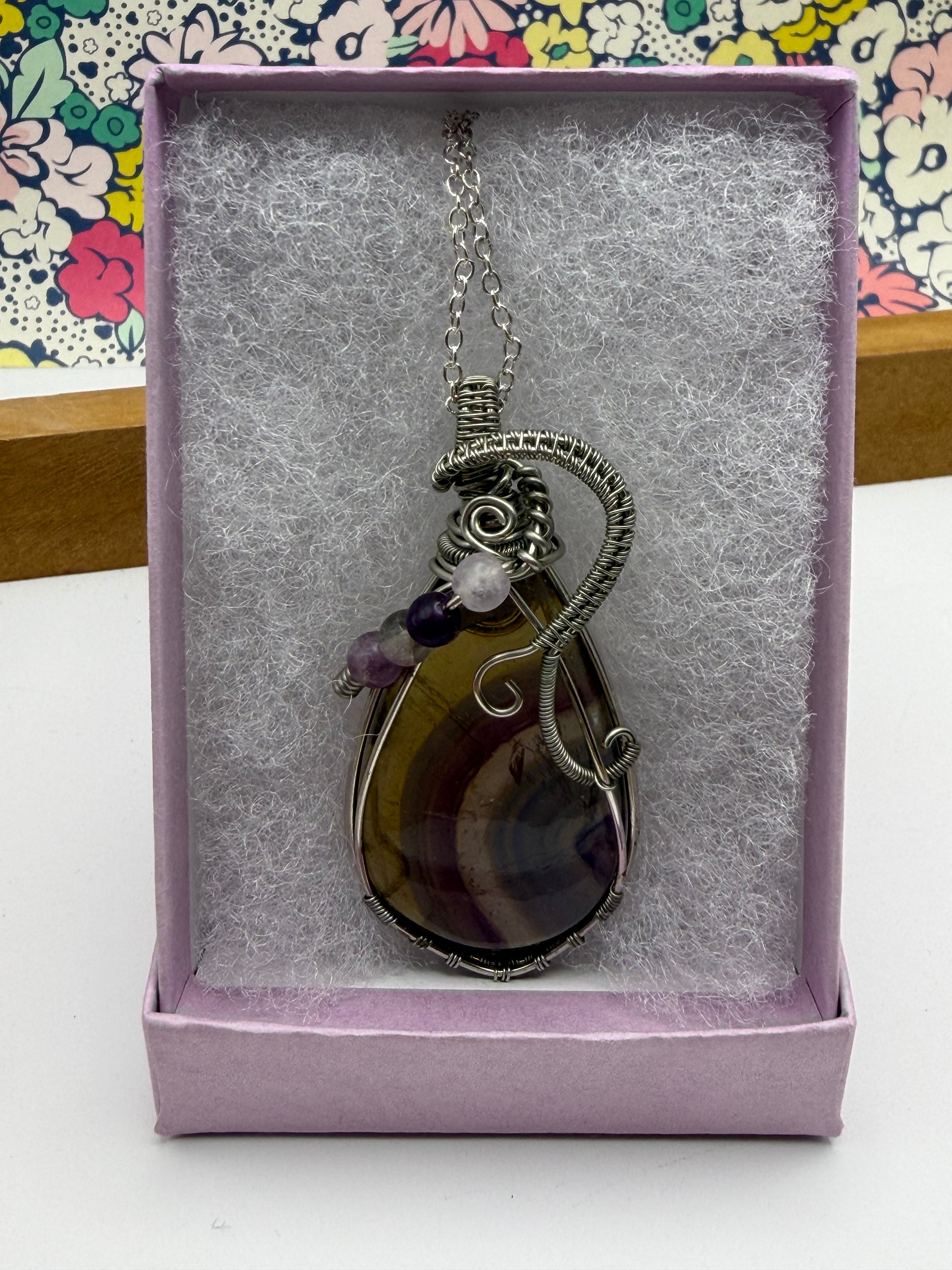 Rainbow Fluorite Wire Wrapped Pendant