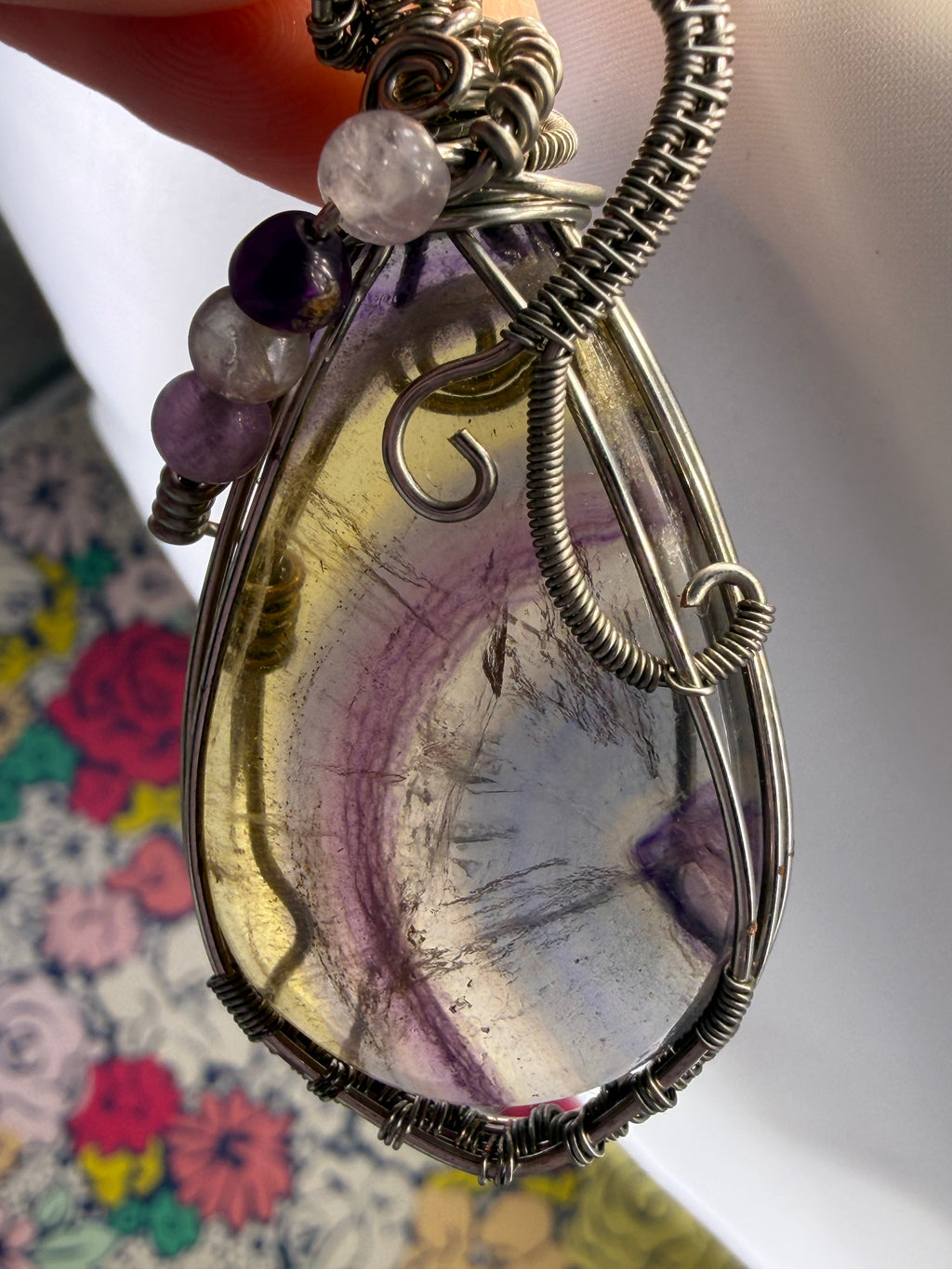 Rainbow Fluorite Wire Wrapped Pendant