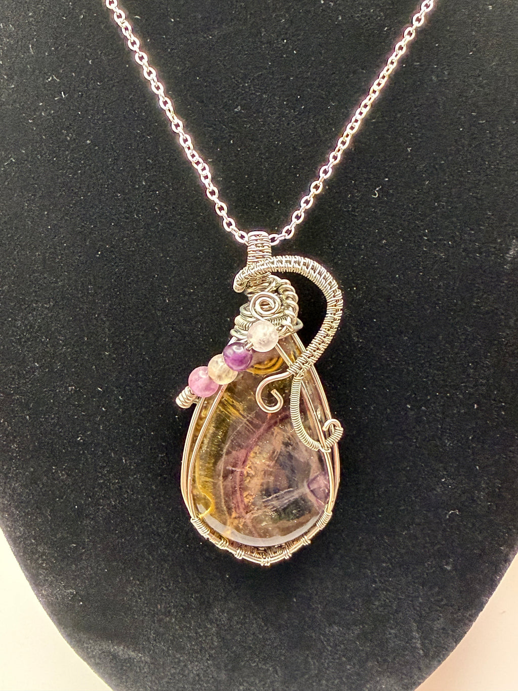Rainbow Fluorite Wire Wrapped Pendant