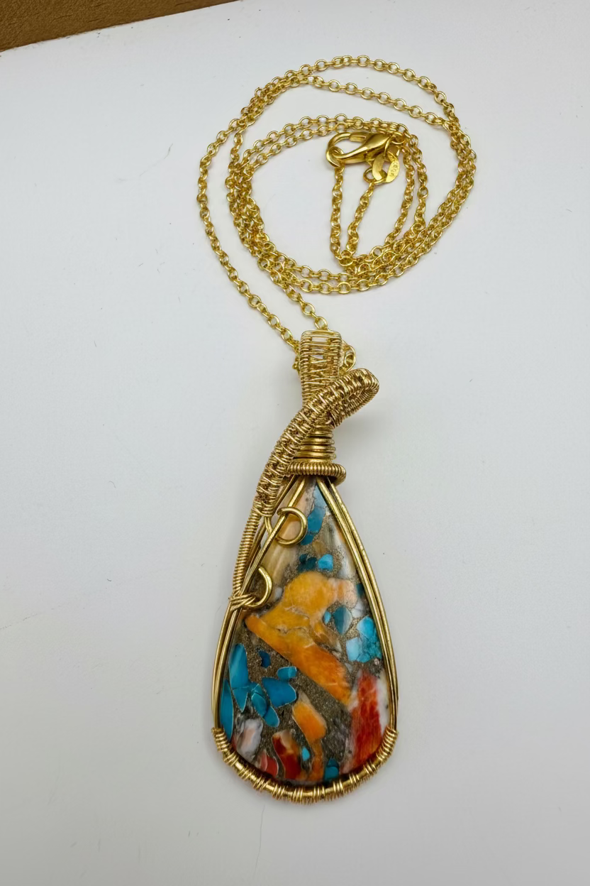 Mojave Turquoise Wire Wrapped Pendant with Chain