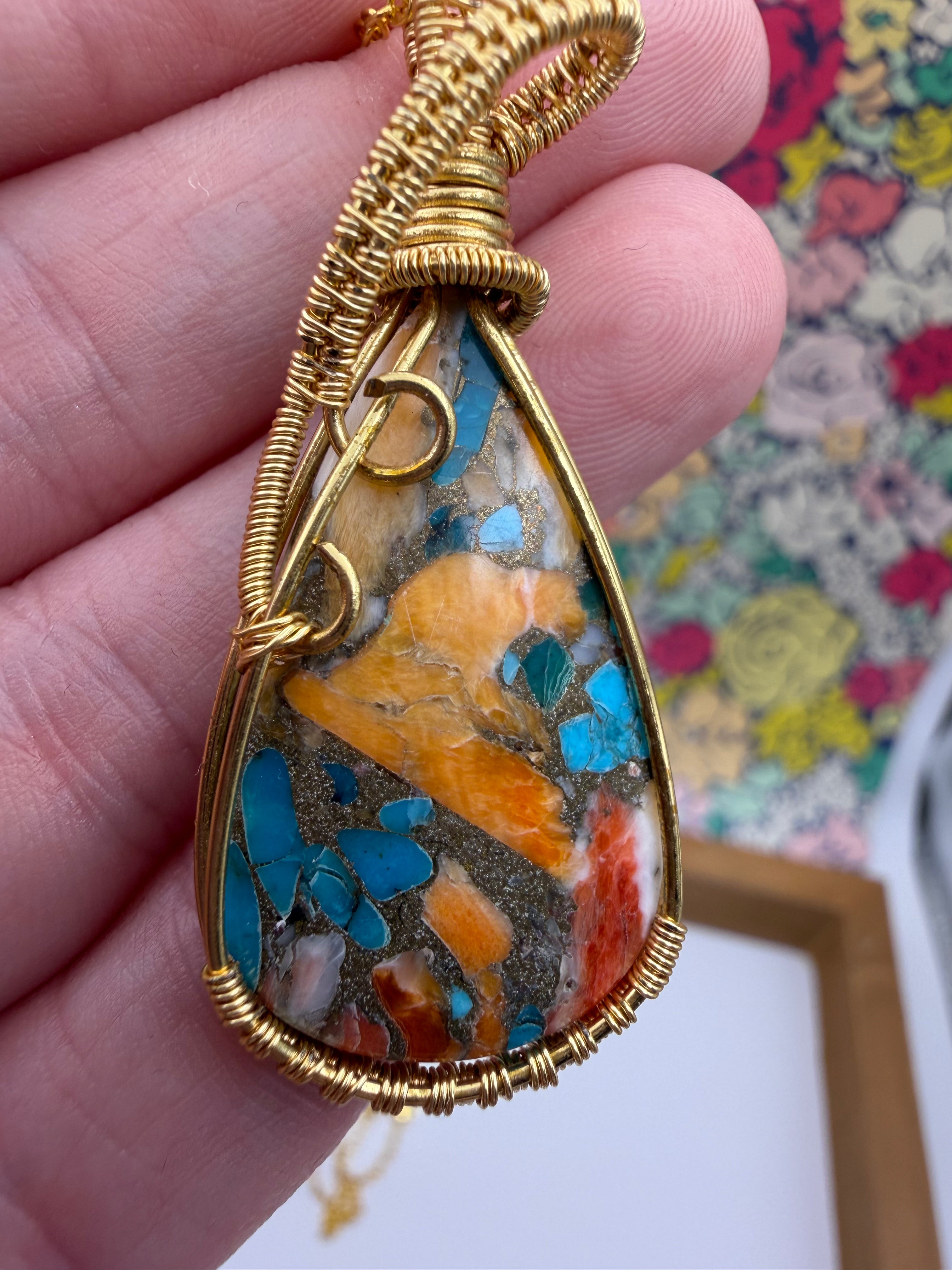 Mojave Turquoise Wire Wrapped Pendant with Chain