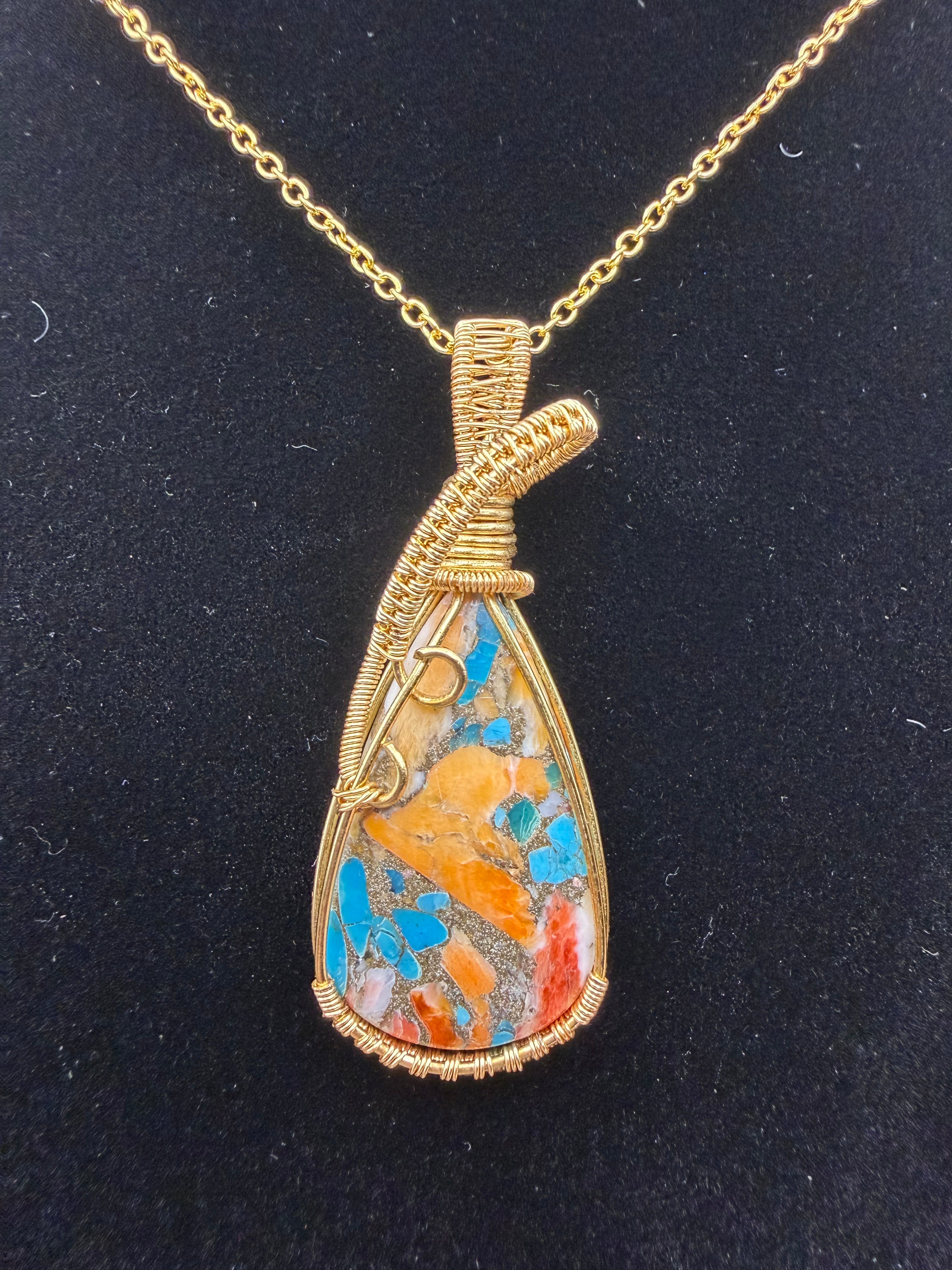 Mojave Turquoise Wire Wrapped Pendant with Chain