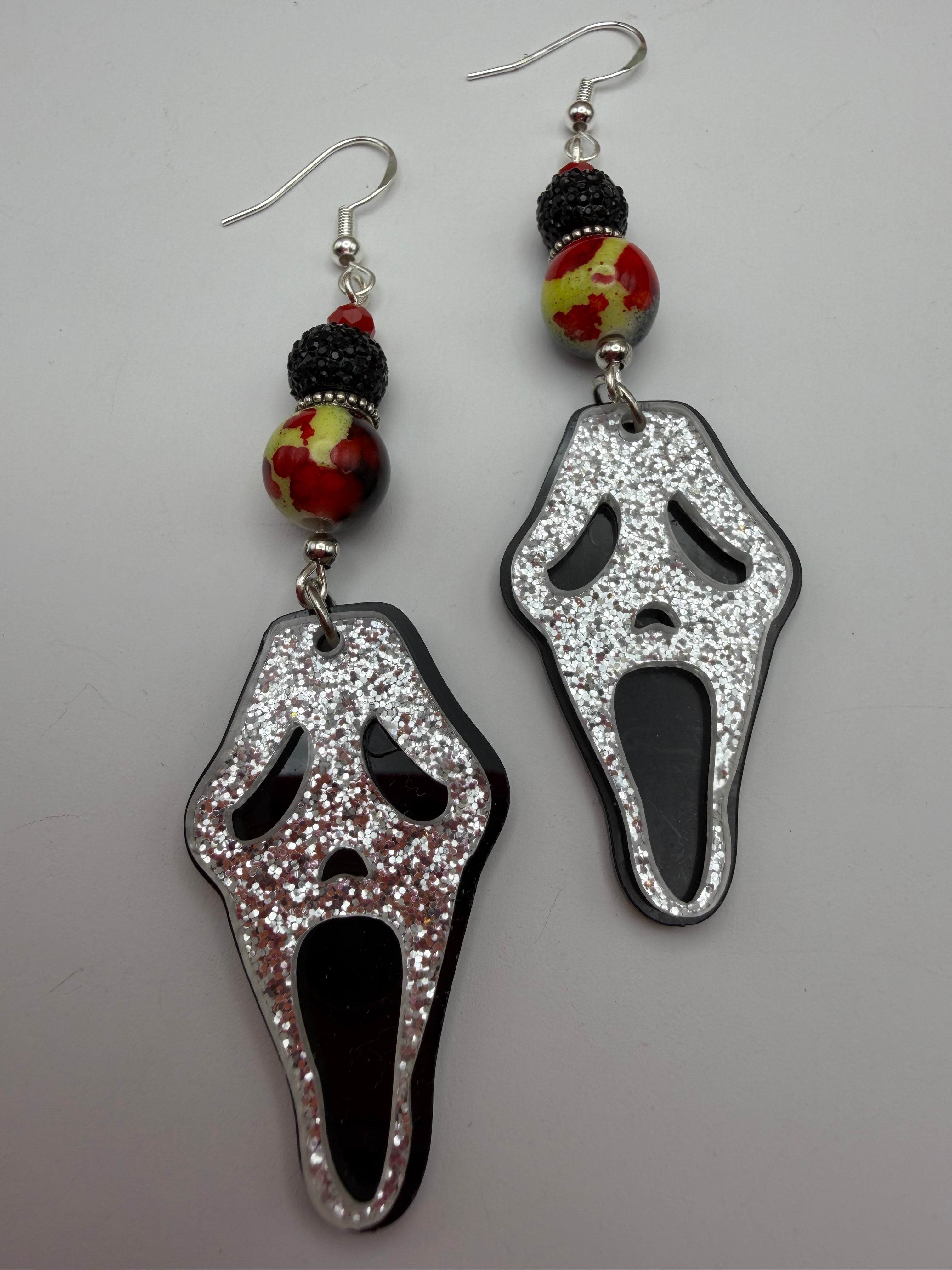 Glitter Ghost Splatter Beaded Earrings
