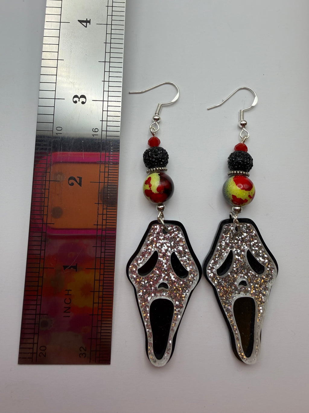 Glitter Ghost Splatter Beaded Earrings