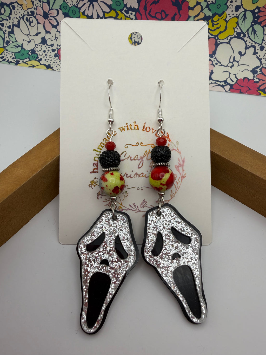 Glitter Ghost Splatter Beaded Earrings