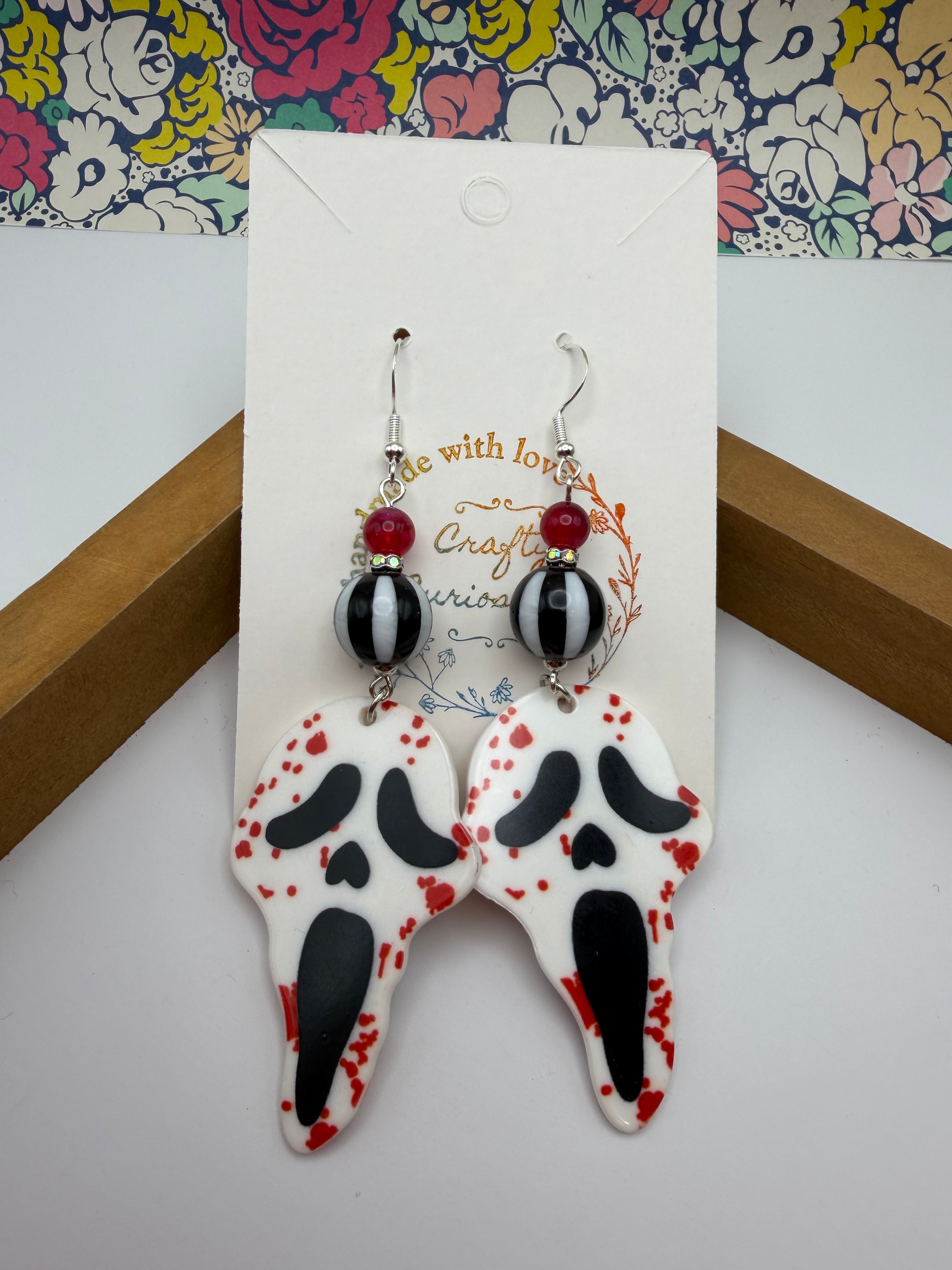 Splatter Face Ghost Beaded Earrings