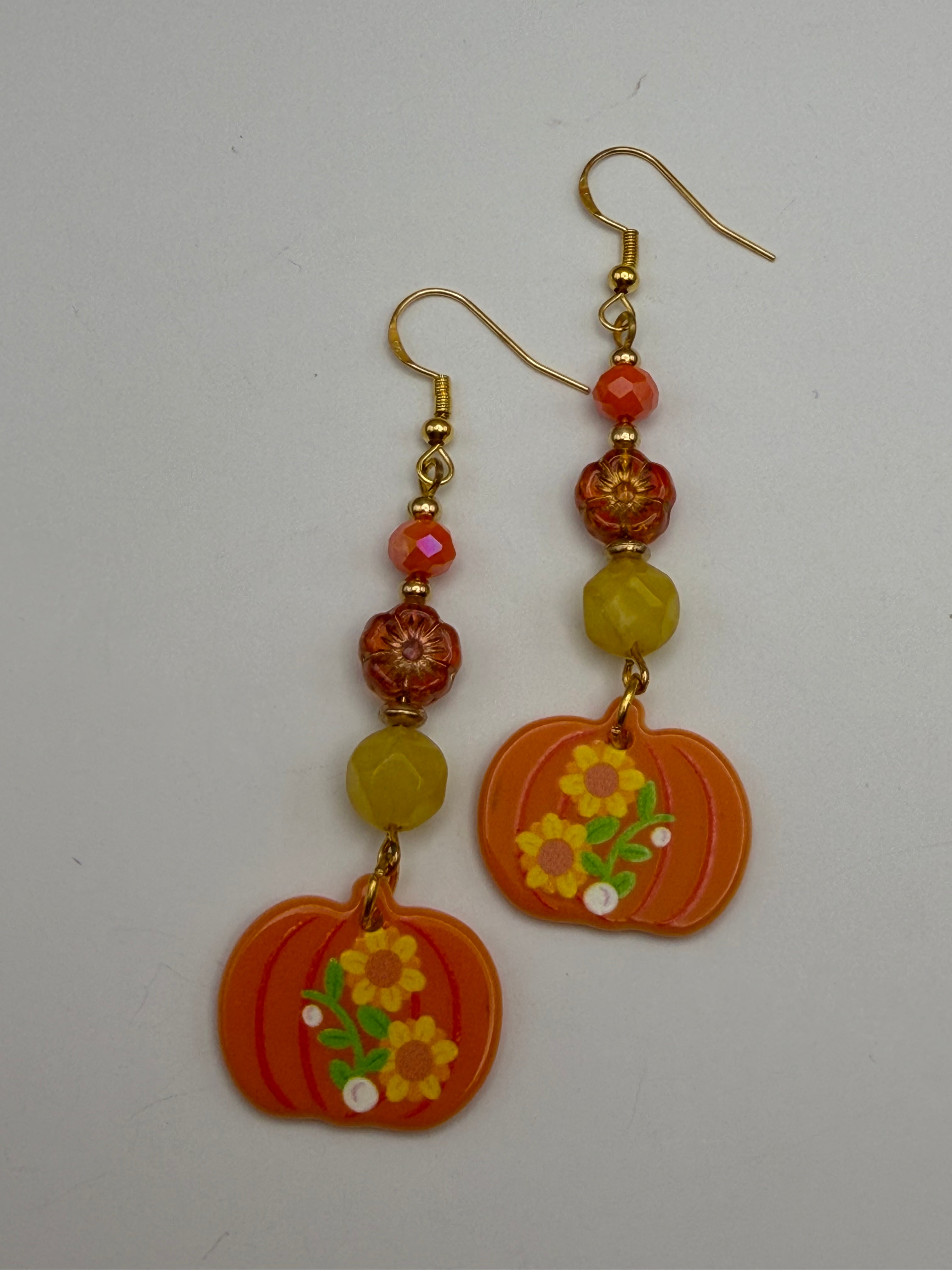 Floral Pumpkin Beaded Earrings