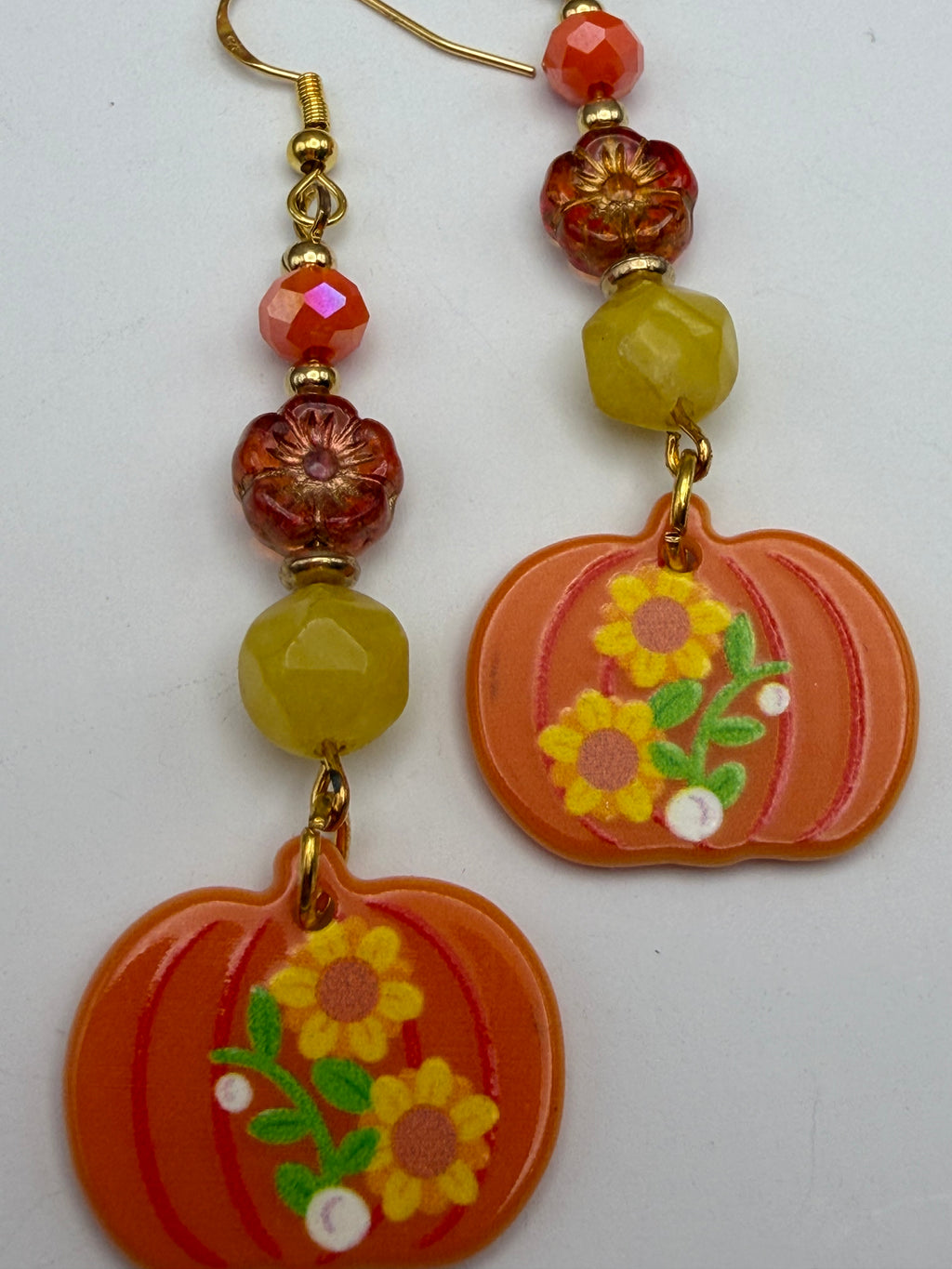 Floral Pumpkin Beaded Earrings