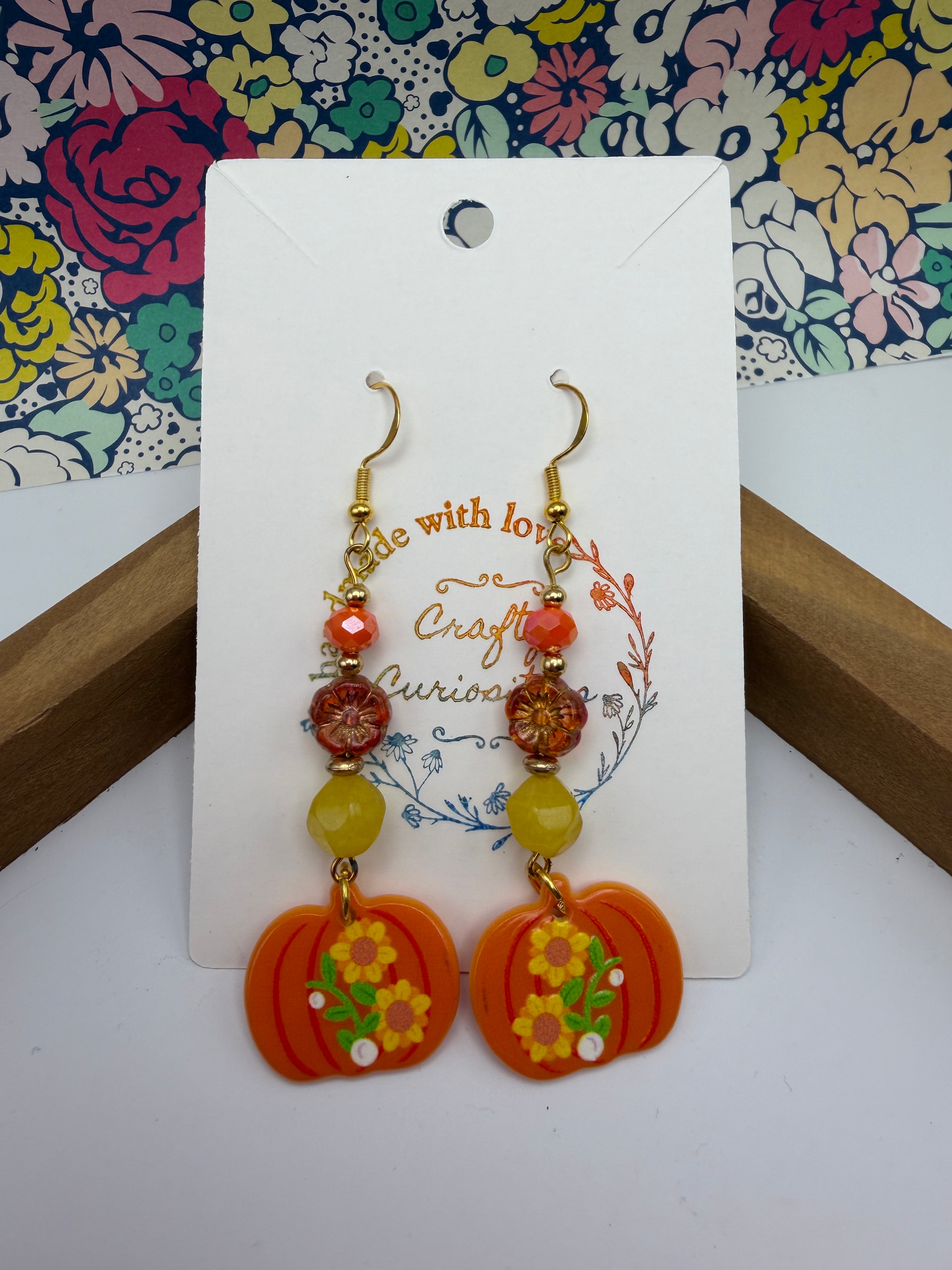 Floral Pumpkin Beaded Earrings