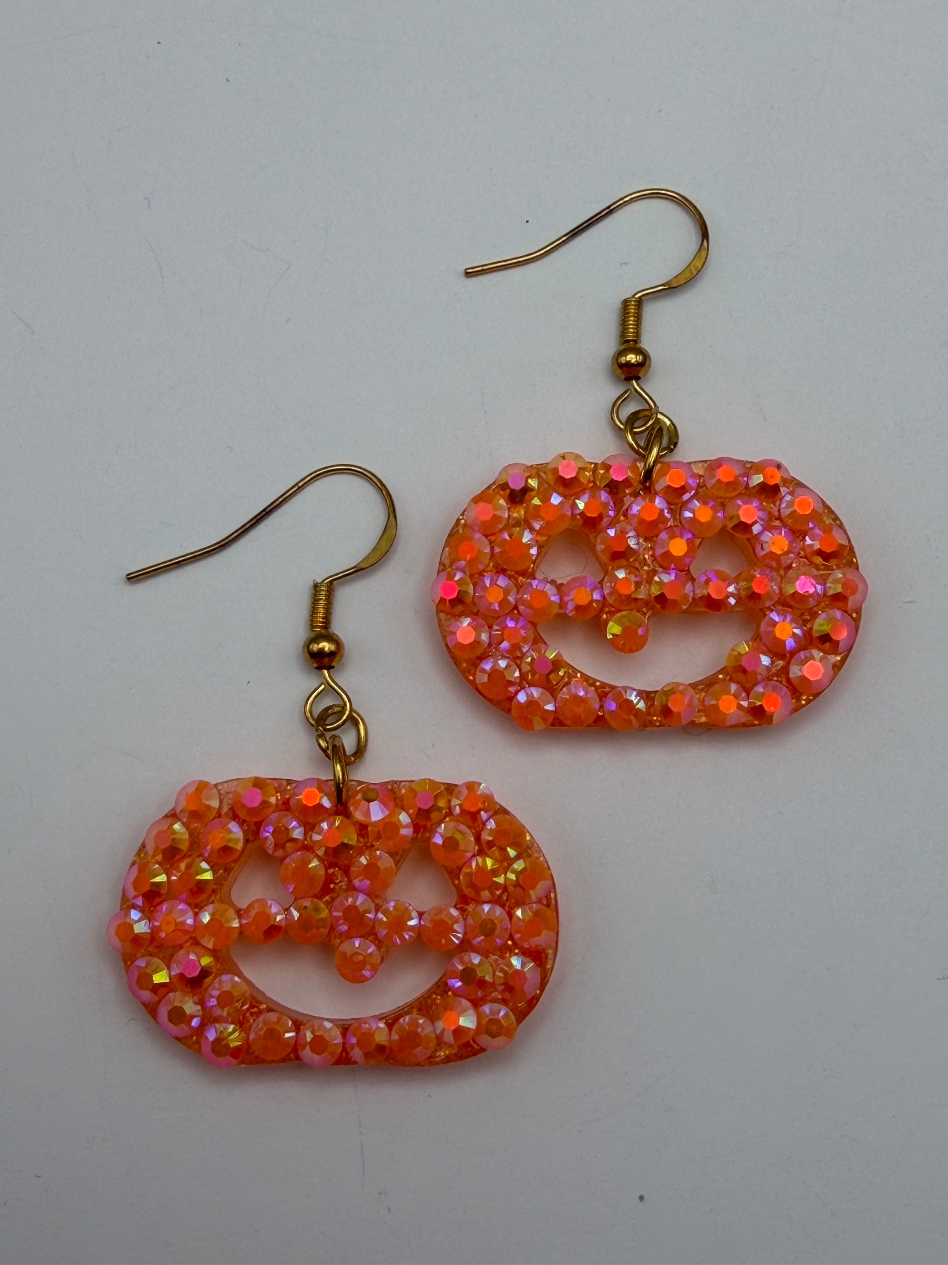 Jack-O-Lantern Bedazzled Pumpkin Earrings