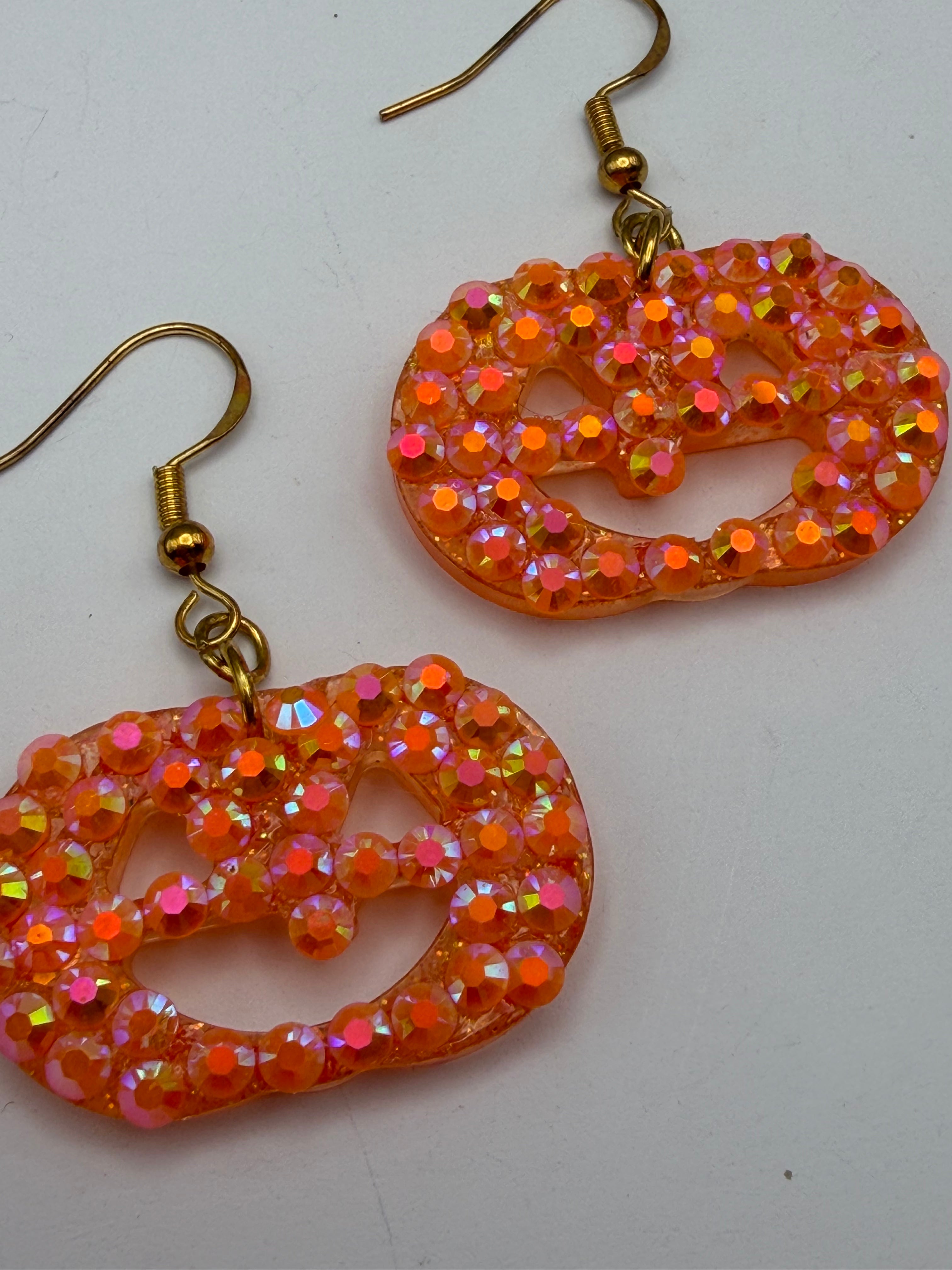 Jack-O-Lantern Bedazzled Pumpkin Earrings