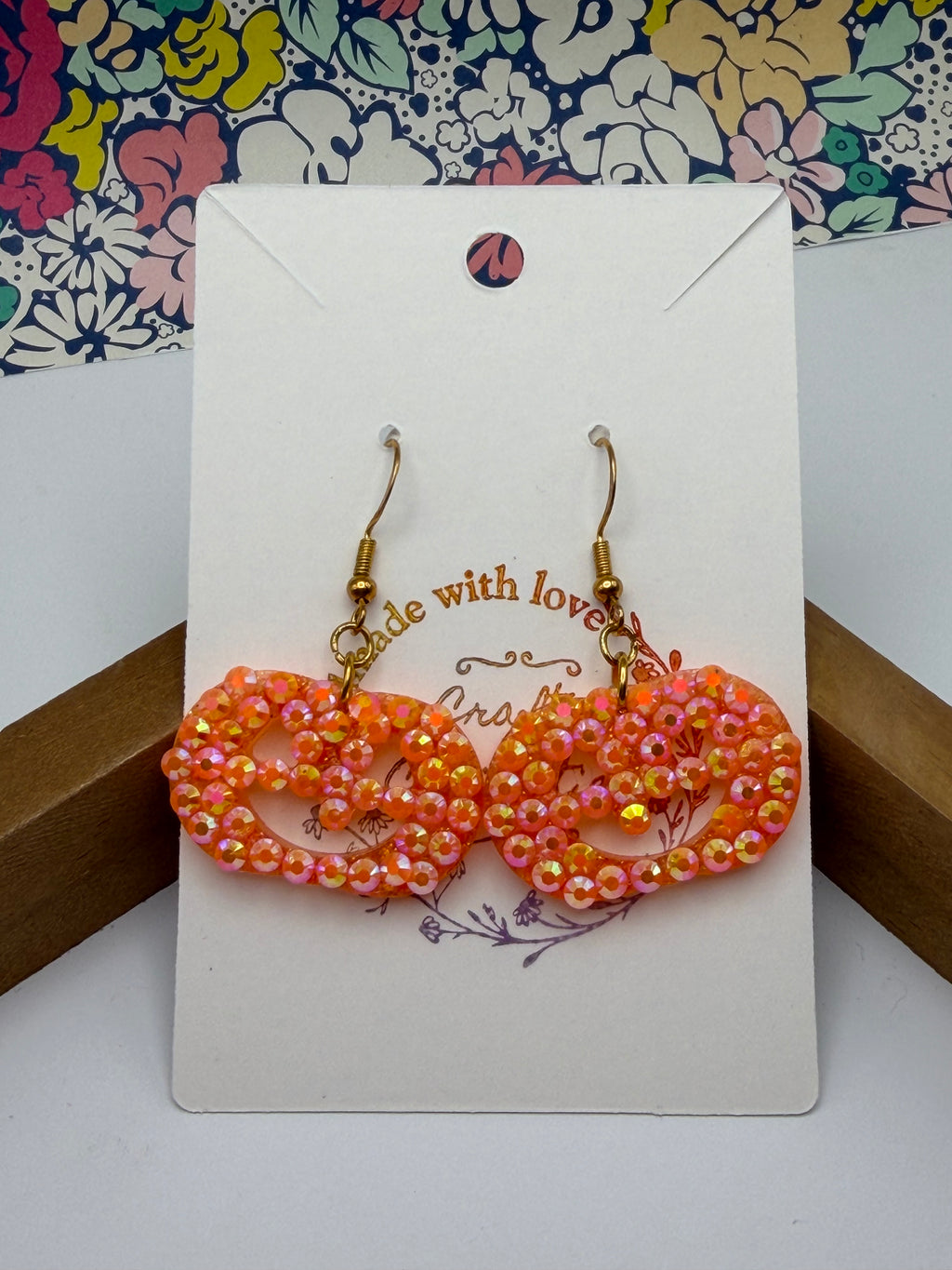 Jack-O-Lantern Bedazzled Pumpkin Earrings