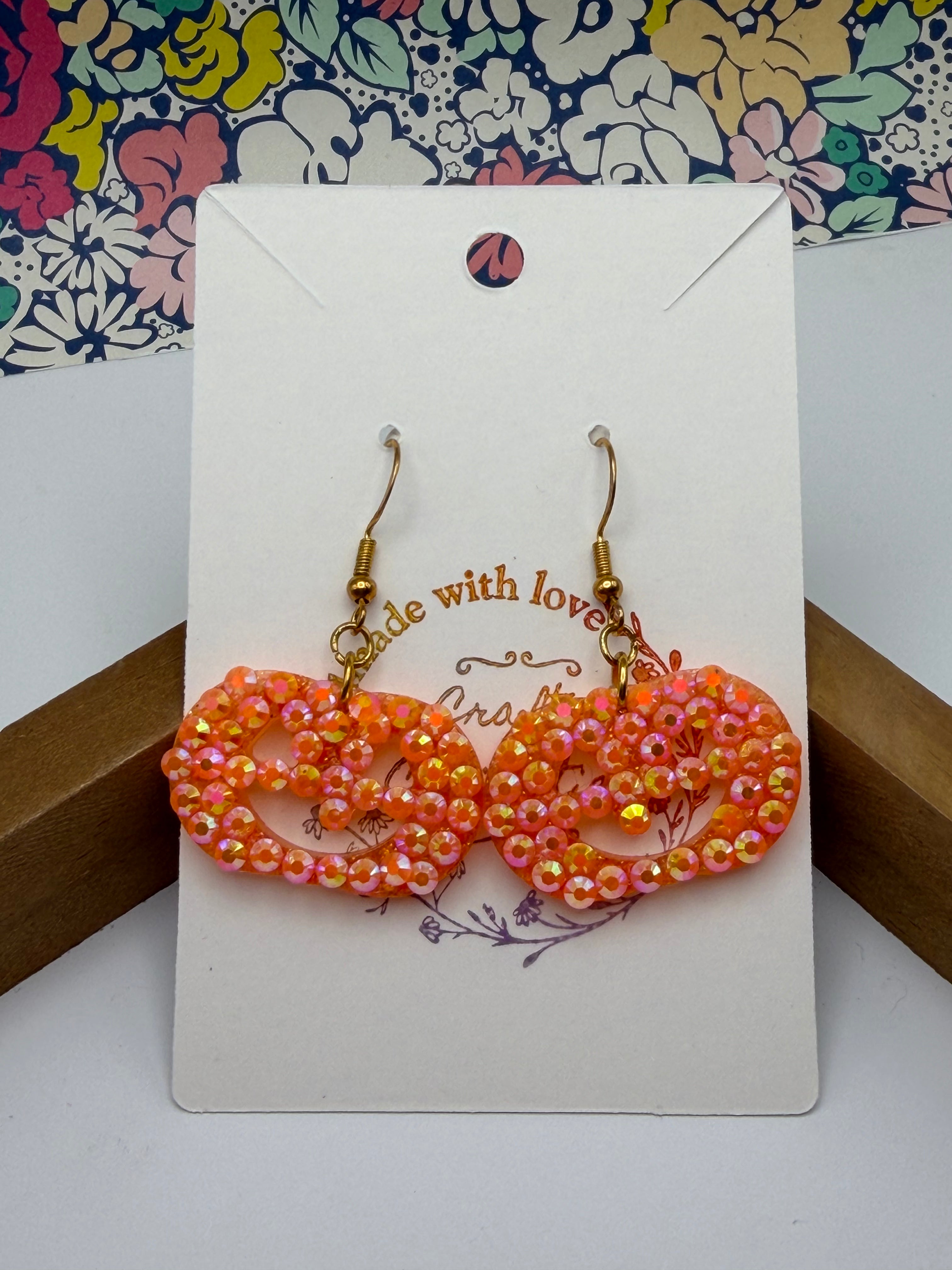 Jack-O-Lantern Bedazzled Pumpkin Earrings