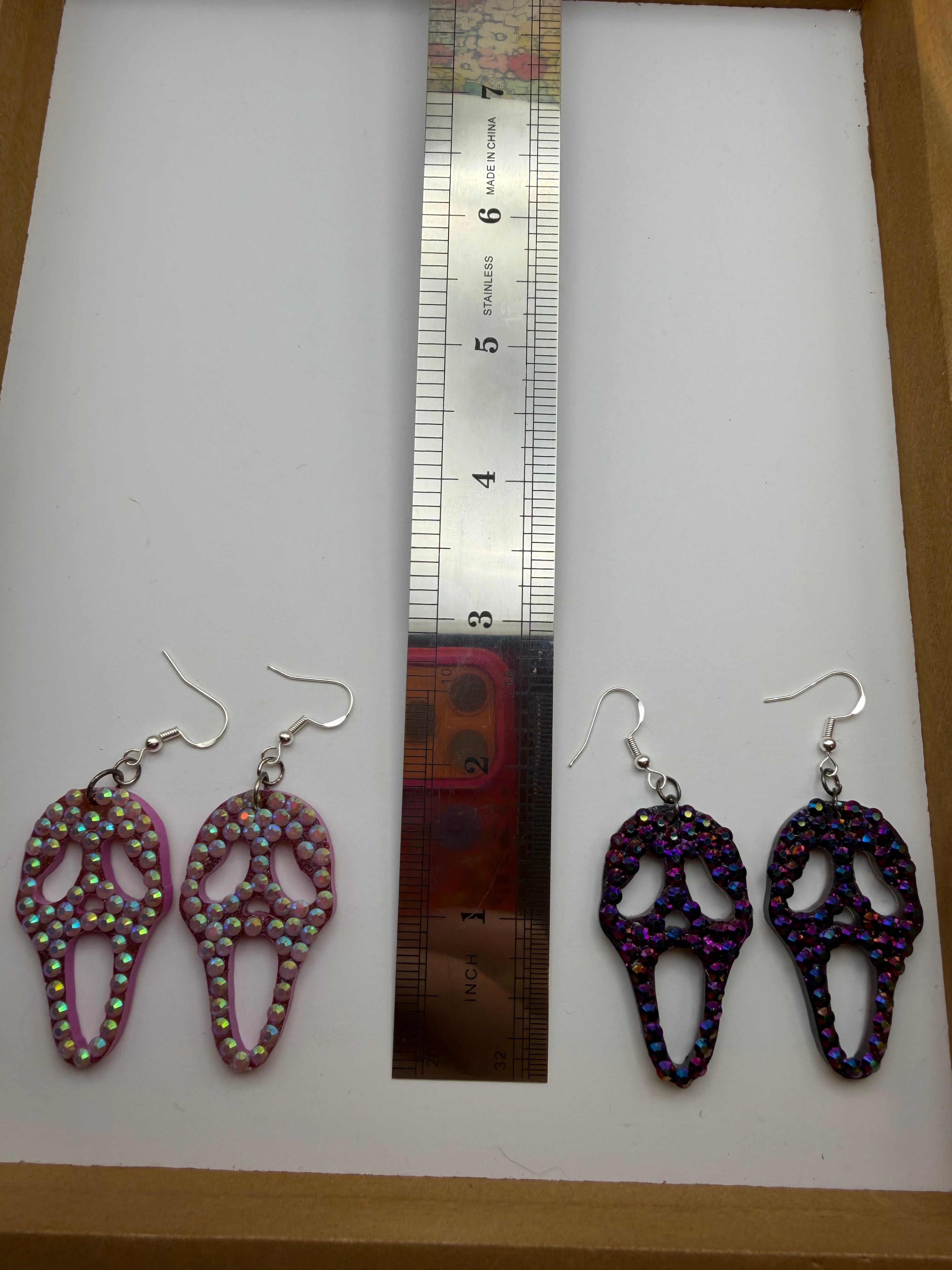 Ghost Face Bedazzled Earrings
