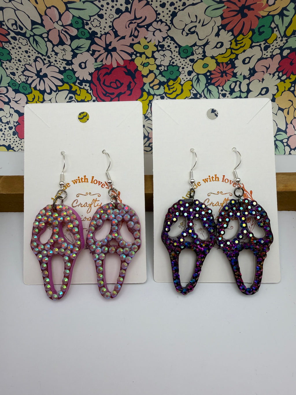 Ghost Face Bedazzled Earrings