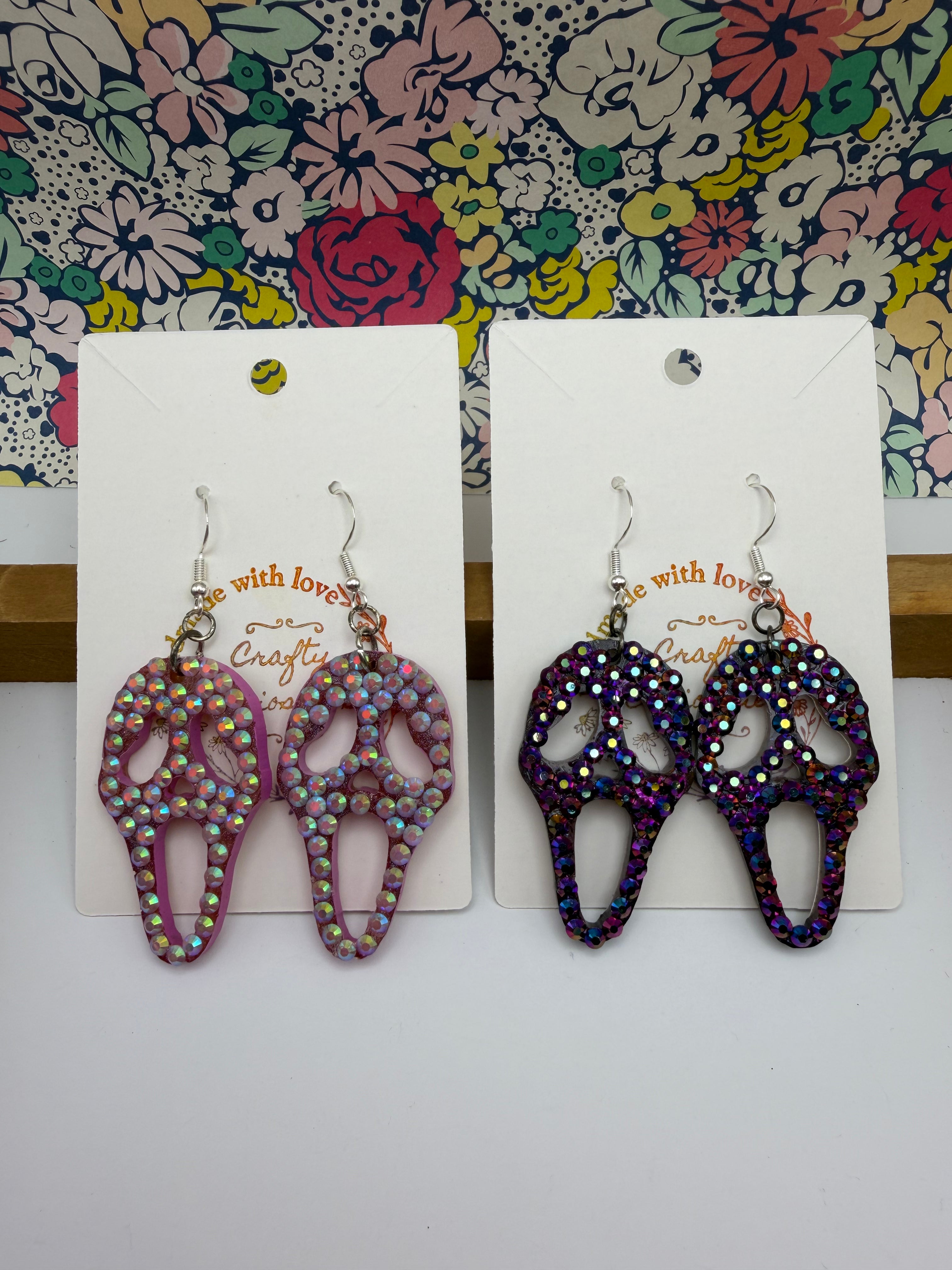 Ghost Face Bedazzled Earrings
