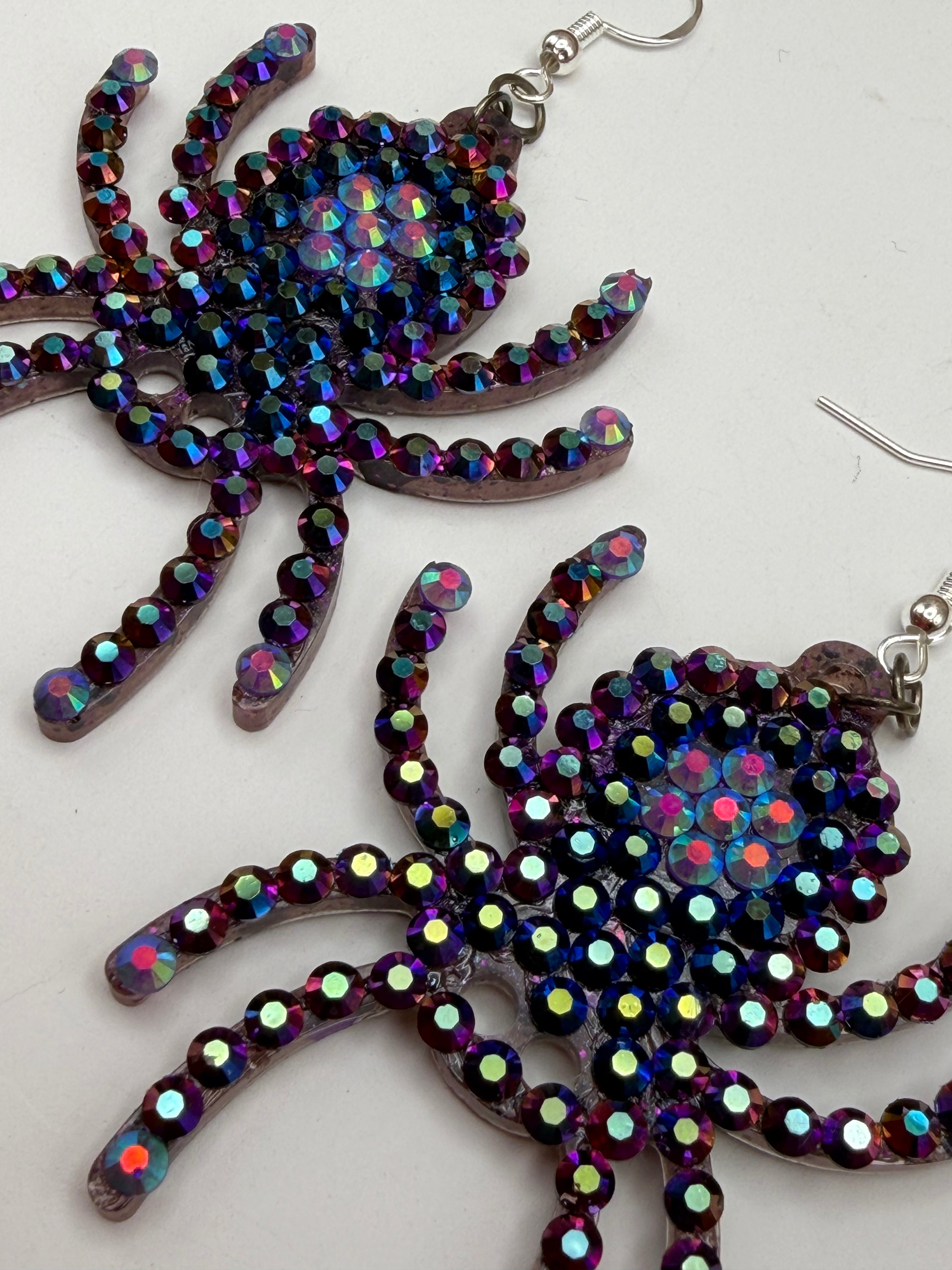 Bedazzled Tricolor Spider Earrings