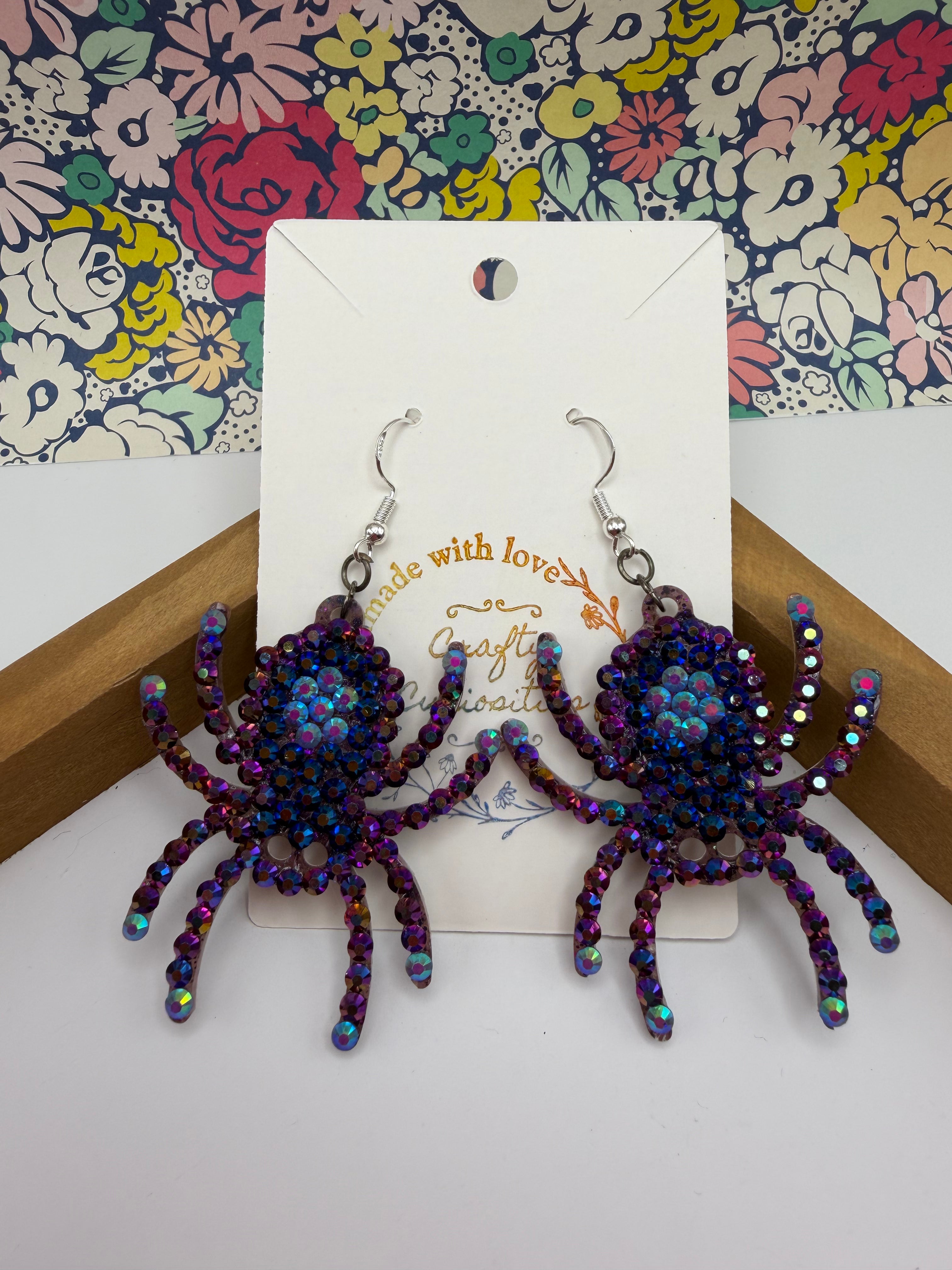 Bedazzled Tricolor Spider Earrings