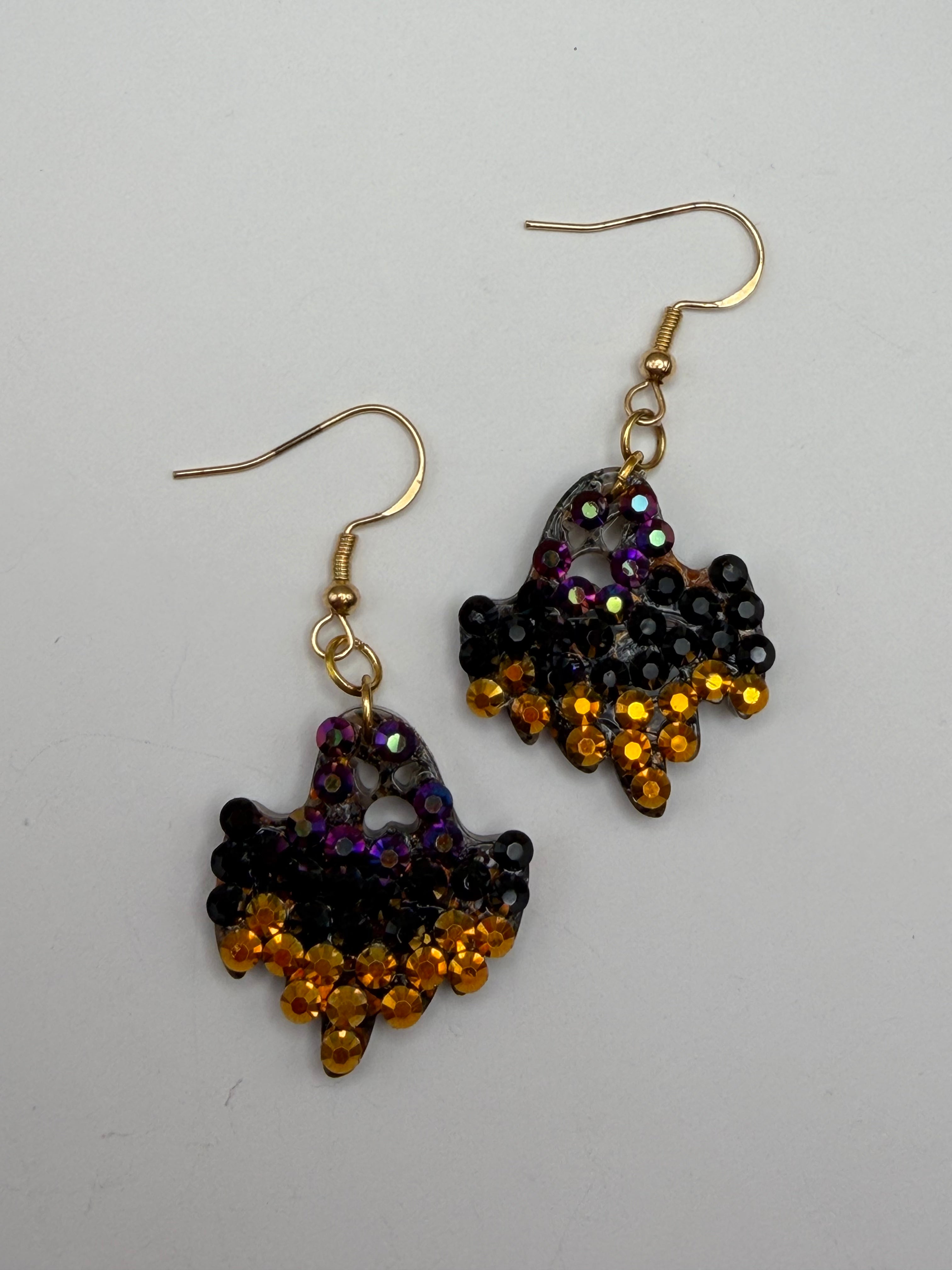 Small TriColor Ghost Bedazzled Earrings