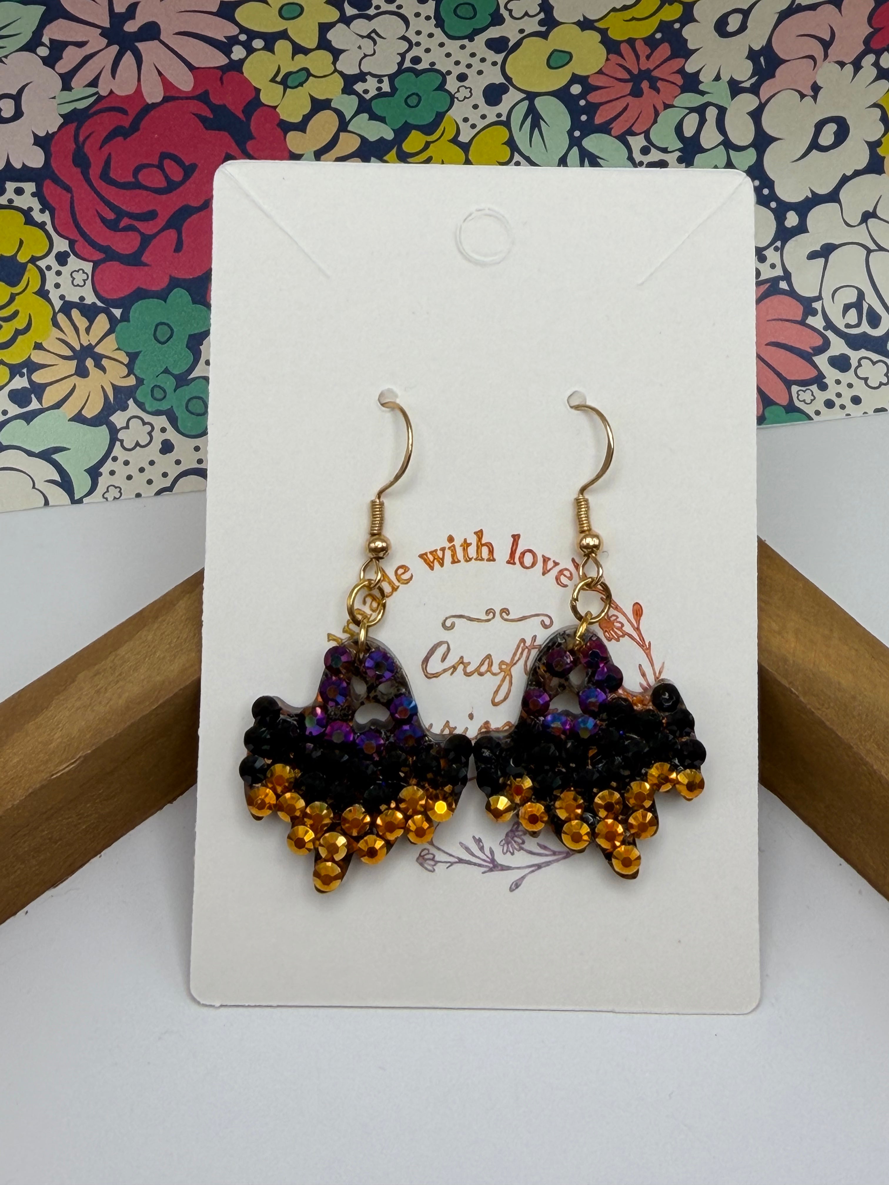 Small TriColor Ghost Bedazzled Earrings