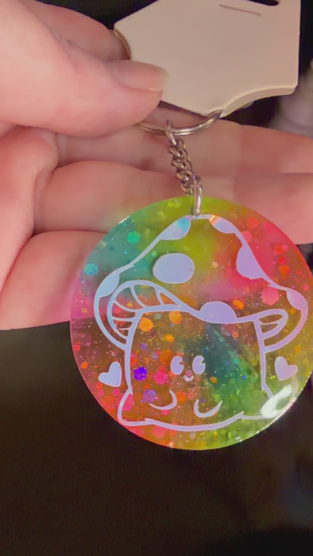 Rainbow Holo Lovey Mushroom Circle Keychain